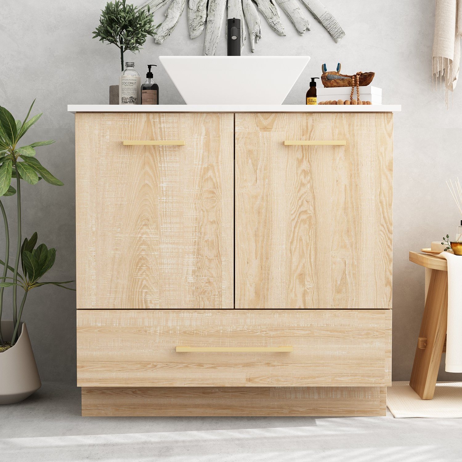 FUFU&GAGA Waschbeckenunterschrank Badezimmerschrank mit 2 Türen und Schubladen