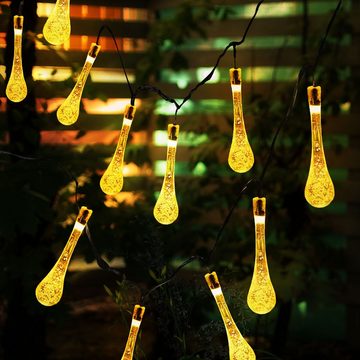 etc-shop LED Dekolicht, LED-Leuchtmittel fest verbaut, Warmweiß, Solar Lichterkette Aussen Solarlampe Garten Deko 20x LED Tropfen