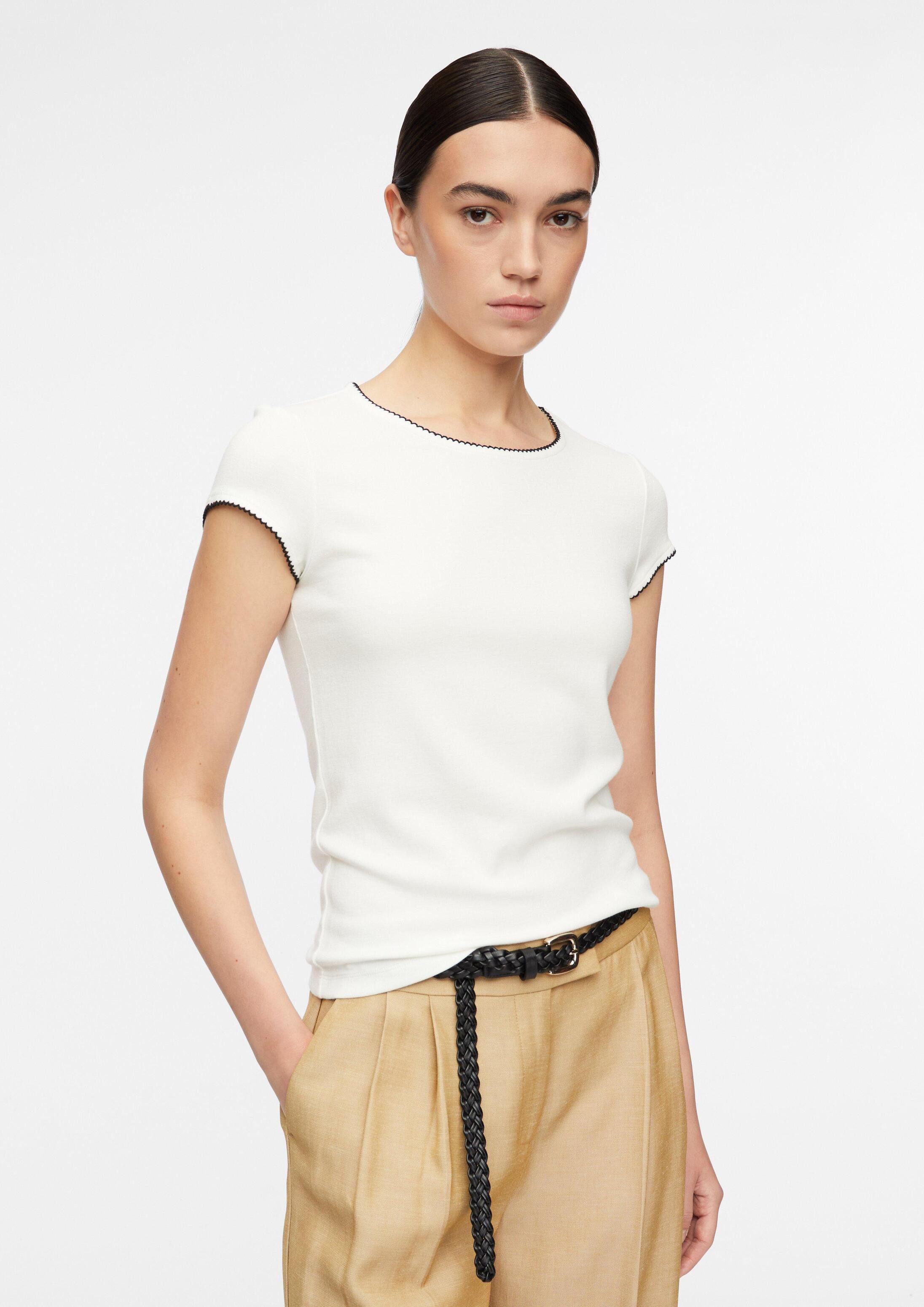 comma Kurzarmshirt T-Shirt T-Shirt aus Viskosemix mit Kontrastdetail