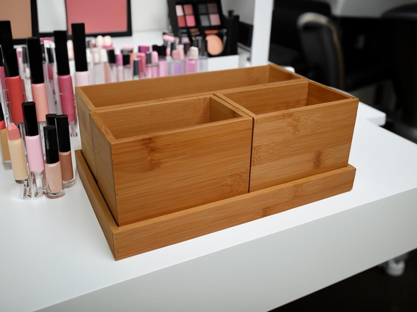hausleben Organizer Schreibtisch aus Bambus – Schreibtischablage für Home Office & Büro, 5 Fächer Stiftehalter & Büro Organizer,(16 x 15 x 11 cm)