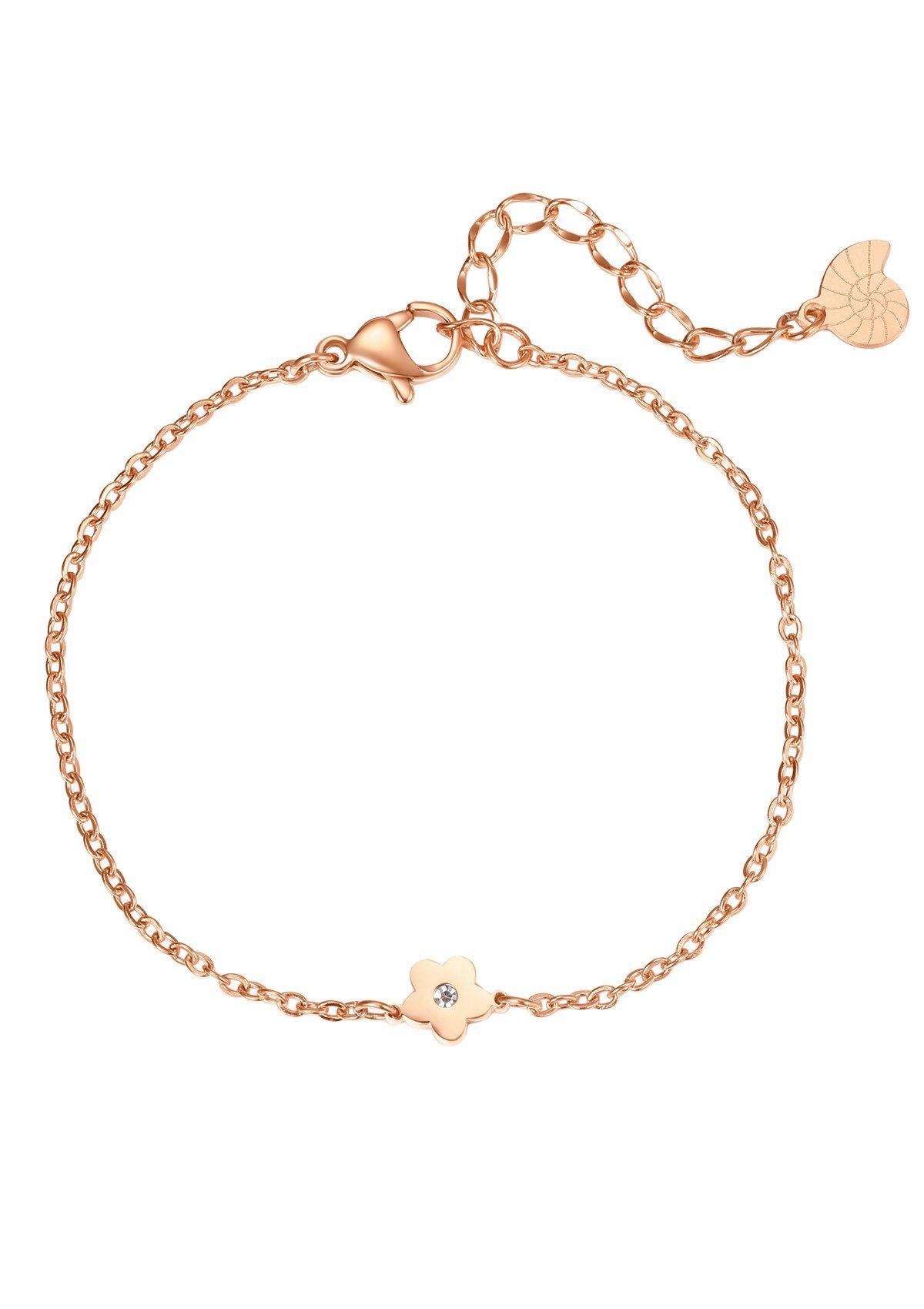 Charm-Armband Blume Roségold vergoldet, Ankerkette 14.5-18.5 cm verstellbar
