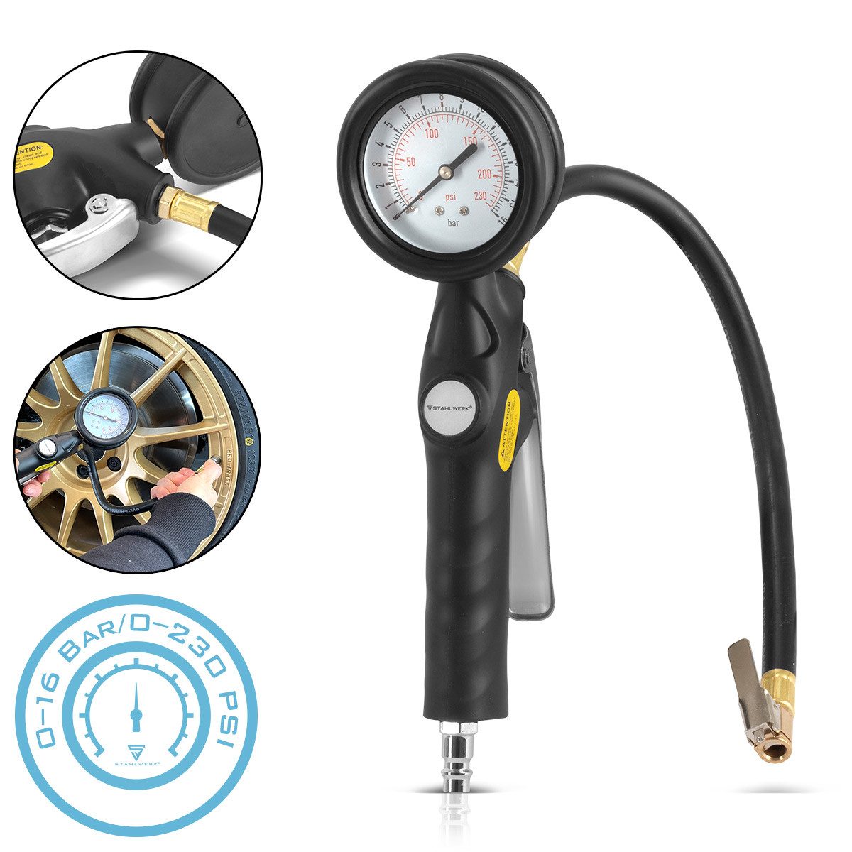 STAHLWERK Reifenfüllmessgerät Druckluft-Reifenfüllpistole DRA-162 ST, Manometer