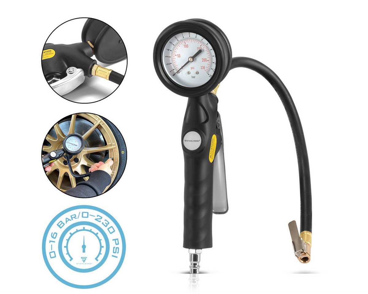 STAHLWERK Reifenfüllmessgerät Druckluft-Reifenfüllpistole DRA-162 ST, Manometer