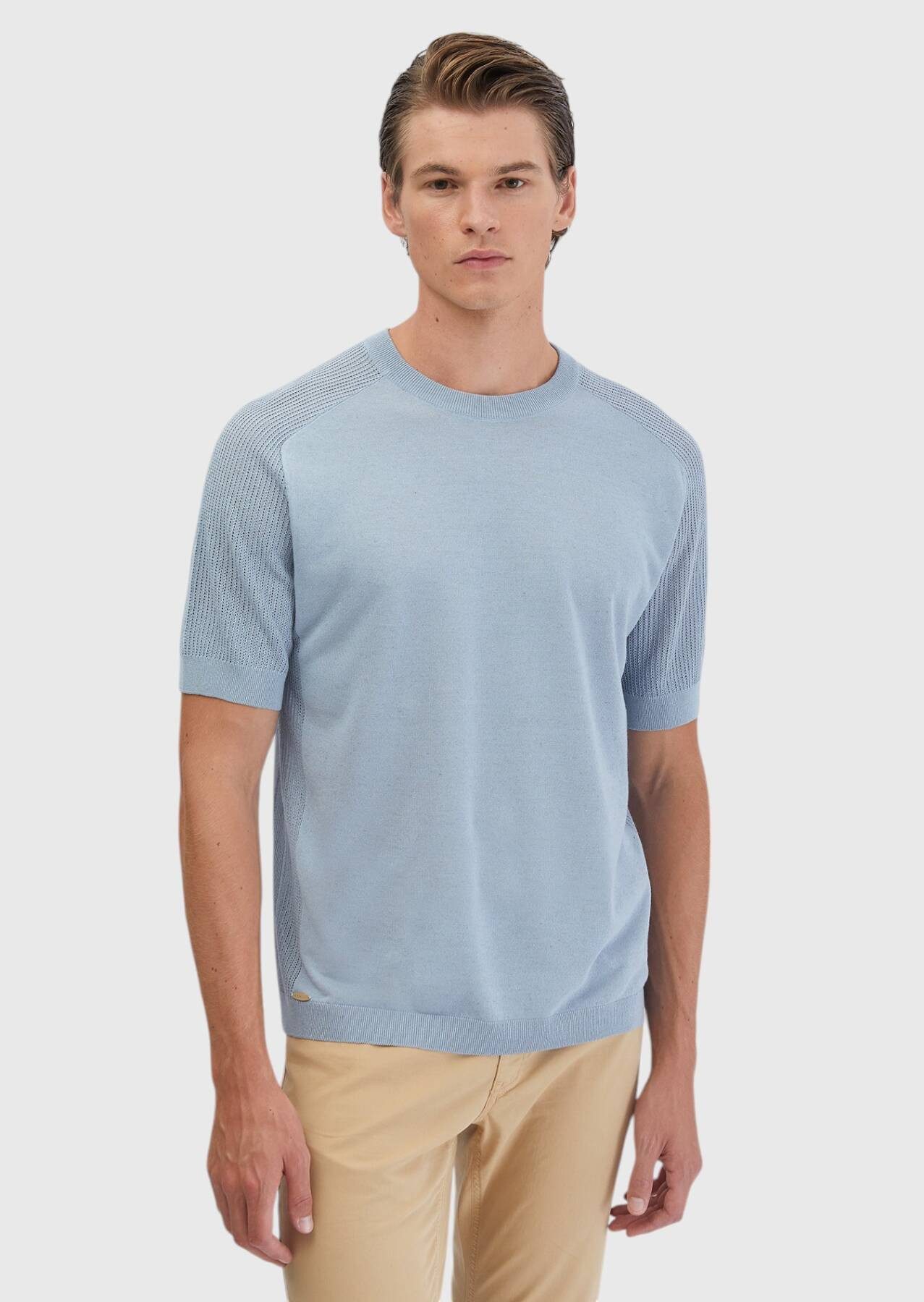 RAMSEY Longpullover Kazak Hellblauer Strickpullover