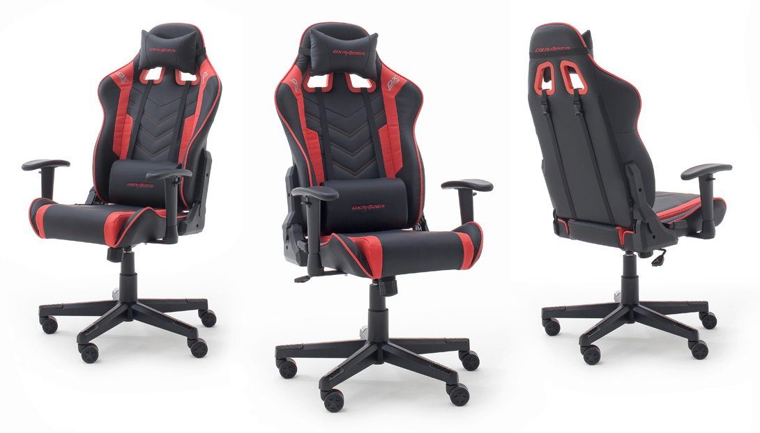 SCHWARZ-ROT Kunstleder Lordosenkissen, DXRacer Gaming mit schwarz in Schalensitz, OK132 rot), verstellbare DXRacer Chair mit (Cheffsessel Armlehnen Raburg