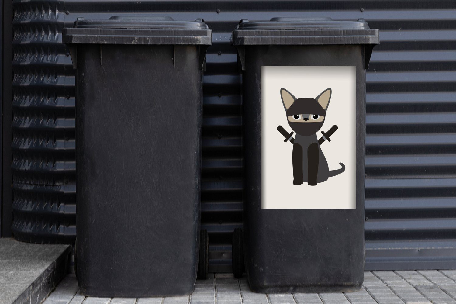 Wandsticker (1 Mülleimer-aufkleber, Kinder einer Abfalbehälter Sticker, St), Illustration Mülltonne, für Container, MuchoWow Ninja-Katze