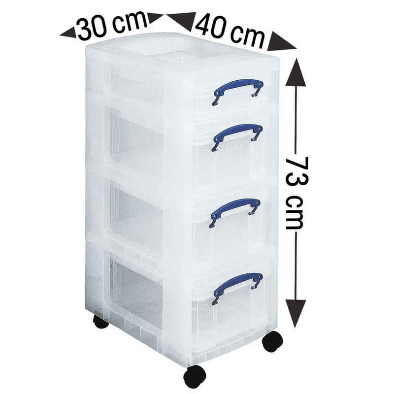 REALLYUSEFULBOX Aufbewahrungsbox, Boxenturm auf Rollen, 4 Liter und 3x 9 Liter
