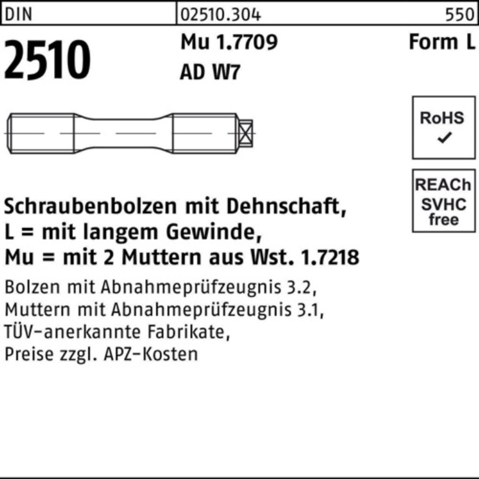 Schraubenbolzen Pack Dehnschaft/2Muttern Muttern 130 2510 100er LM DIN 16x Reyher Mu