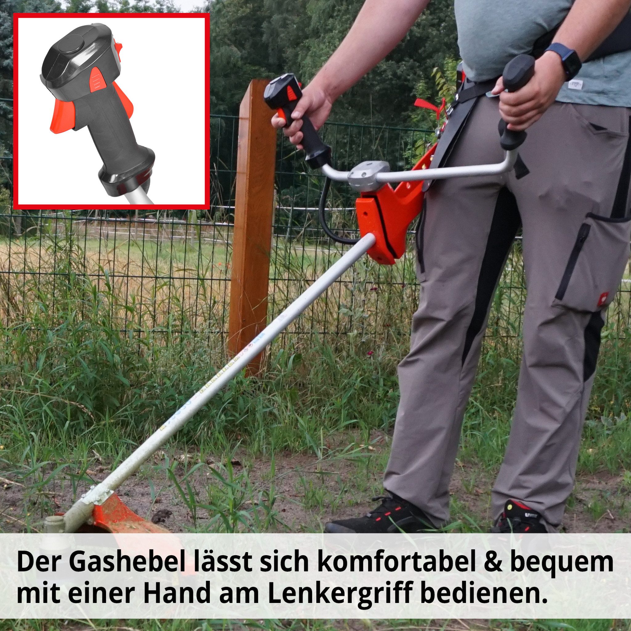 Hecht Benzin-Freischneider mit Tragegurt 3,1 PS, Auftipp-Automatik mit Fadennachführung, 25,5 cm Arbeitsbreite Messer, 42 cm Arbeitsbreite Faden, Profi Rasentrimmer mit 63,3 cm³