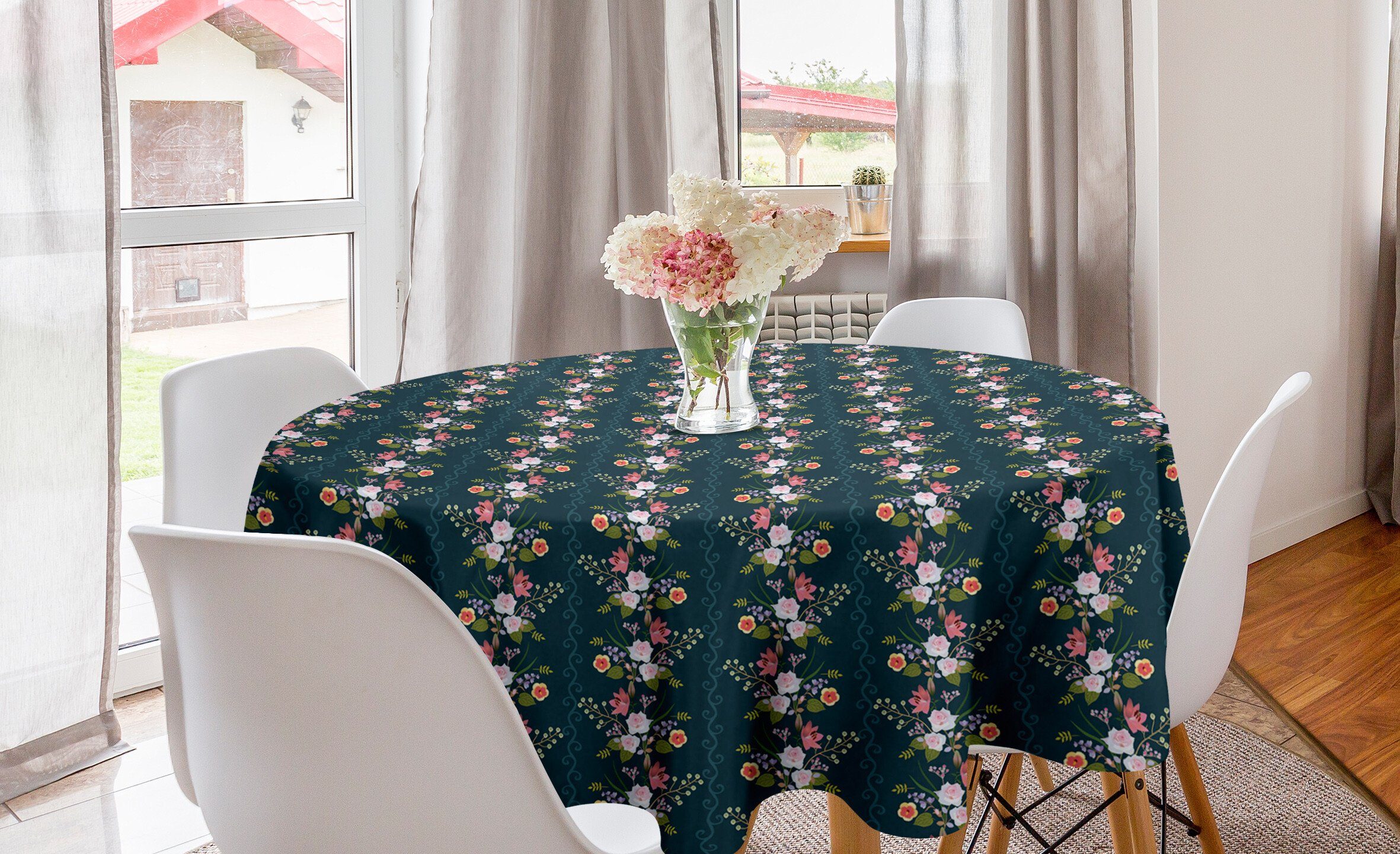 Retro Lilie Dekoration, Esszimmer für Iris Veilchen-Blüten-Motiv Abakuhaus Tischdecke Abdeckung Küche Kreis Tischdecke
