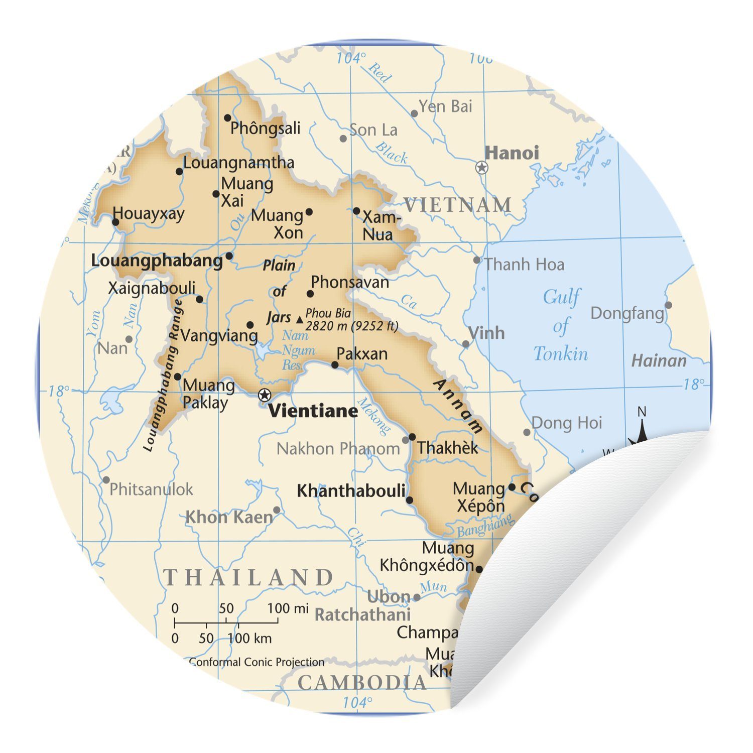 MuchoWow Wandsticker Illustration der Karte von Laos (1 St), Tapetenkreis für Kinderzimmer, Tapetenaufkleber, Rund, Wohnzimmer | Wandtattoos