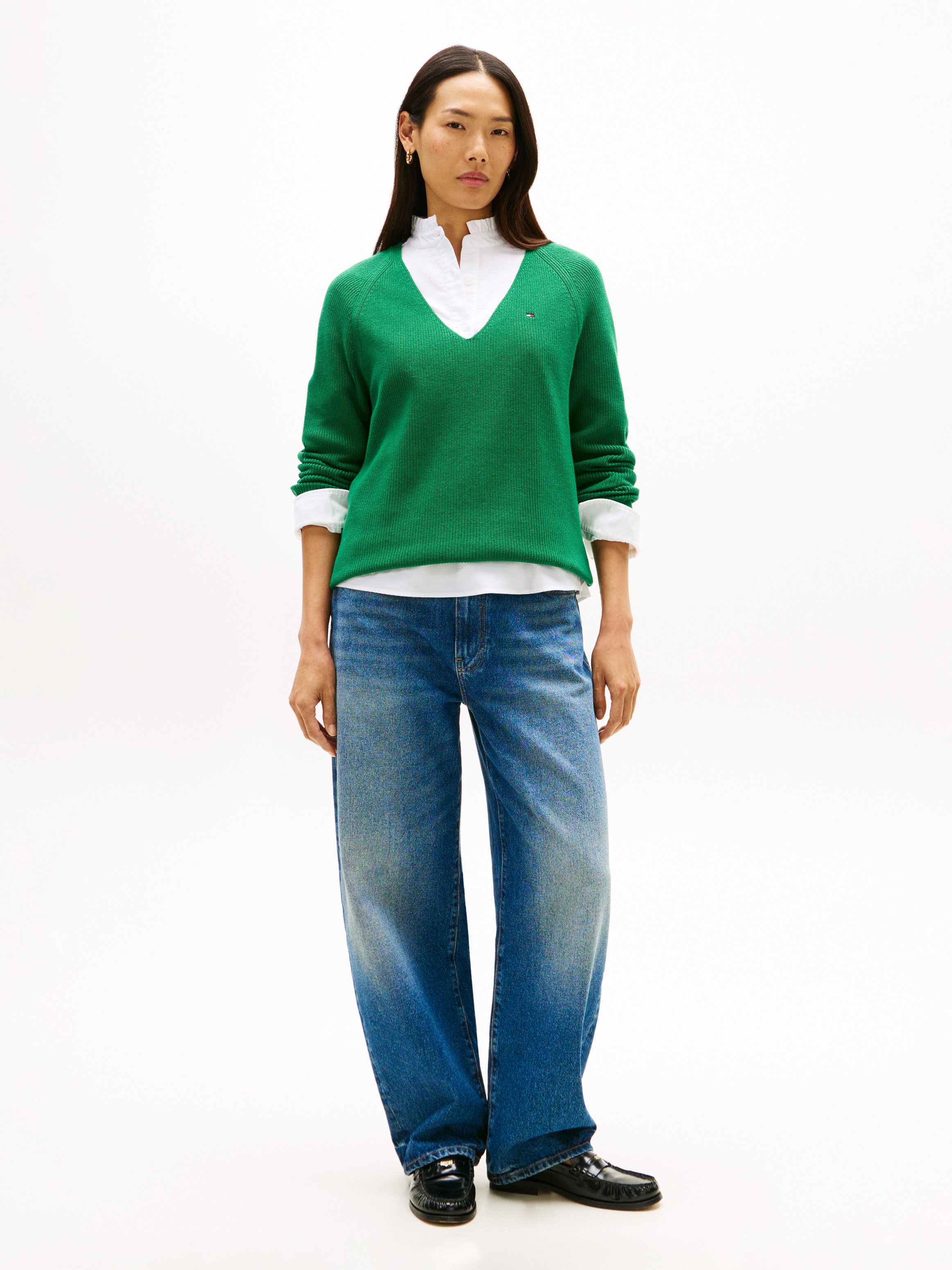 Tommy Hilfiger Strickpullover CO CARDI STITCH V-NK LS mit Logostickerei