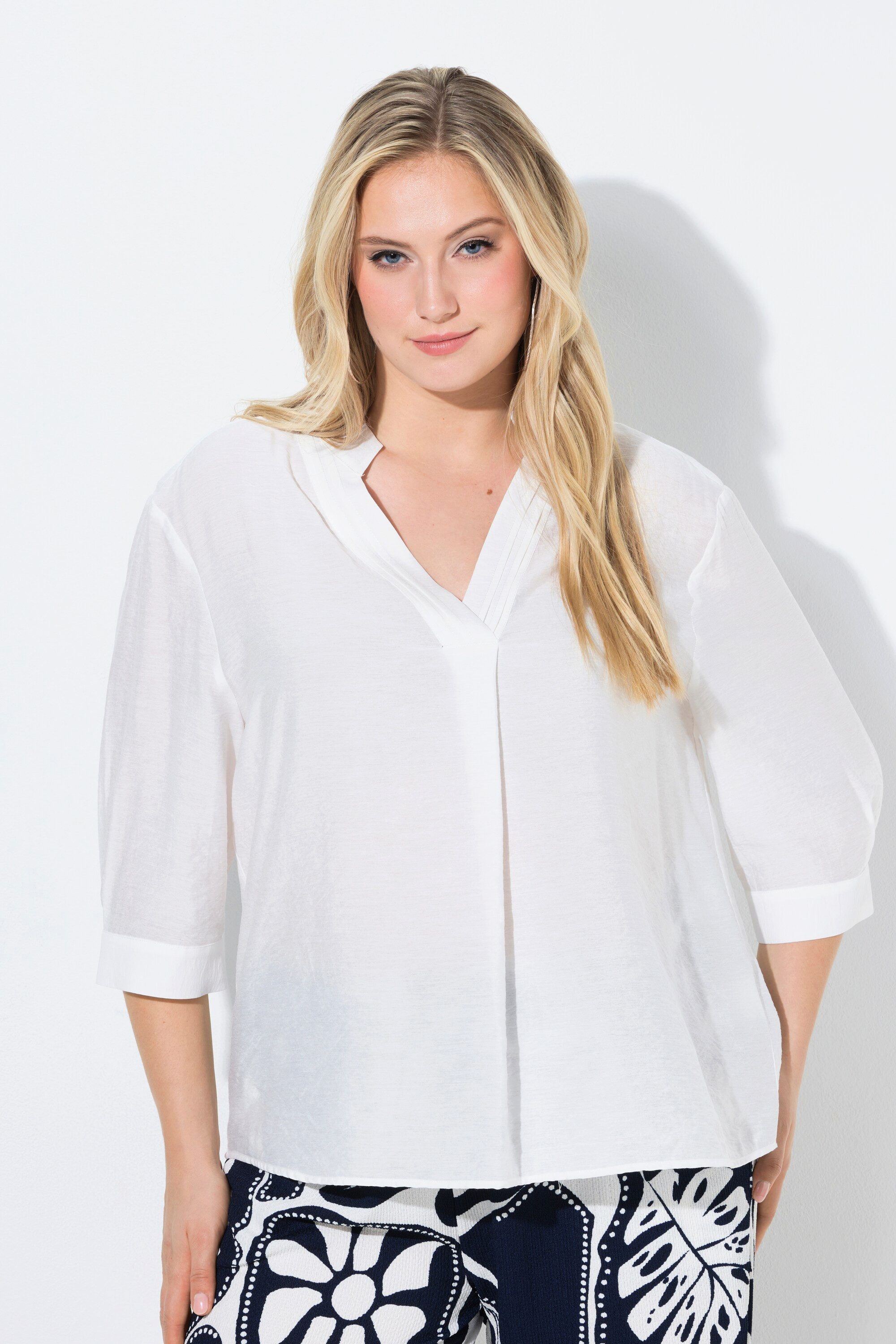 Ulla Popken Tunika Tunika-Bluse Biesen Oversized Stehkragen 3/4-Arm