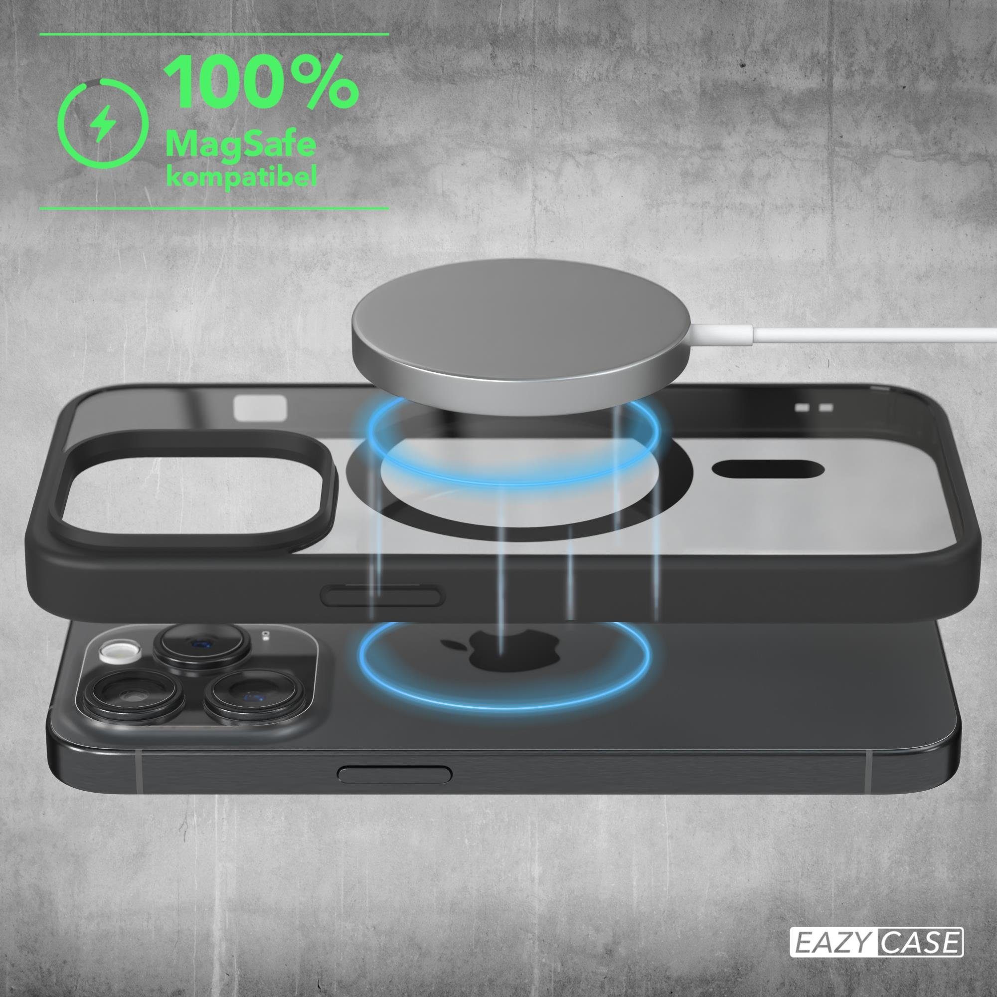 EAZY CASE Handyhülle Transparente Hülle mit MagSafe für iPhone 15 Pro 6,1 Zoll, Qi Charging kompatibel, Silicon Case, Slimcover Displayschutz, Schwarz