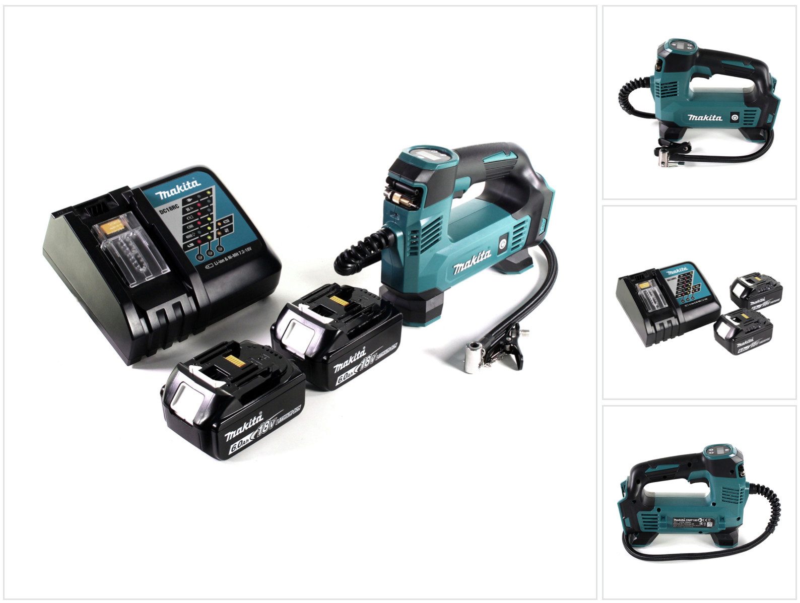 Makita Akku-Handkompressor DMP 180 RG Akku Kompressor 18 V 8,3 bar + 2x Akku 6,0 Ah + Ladegerät