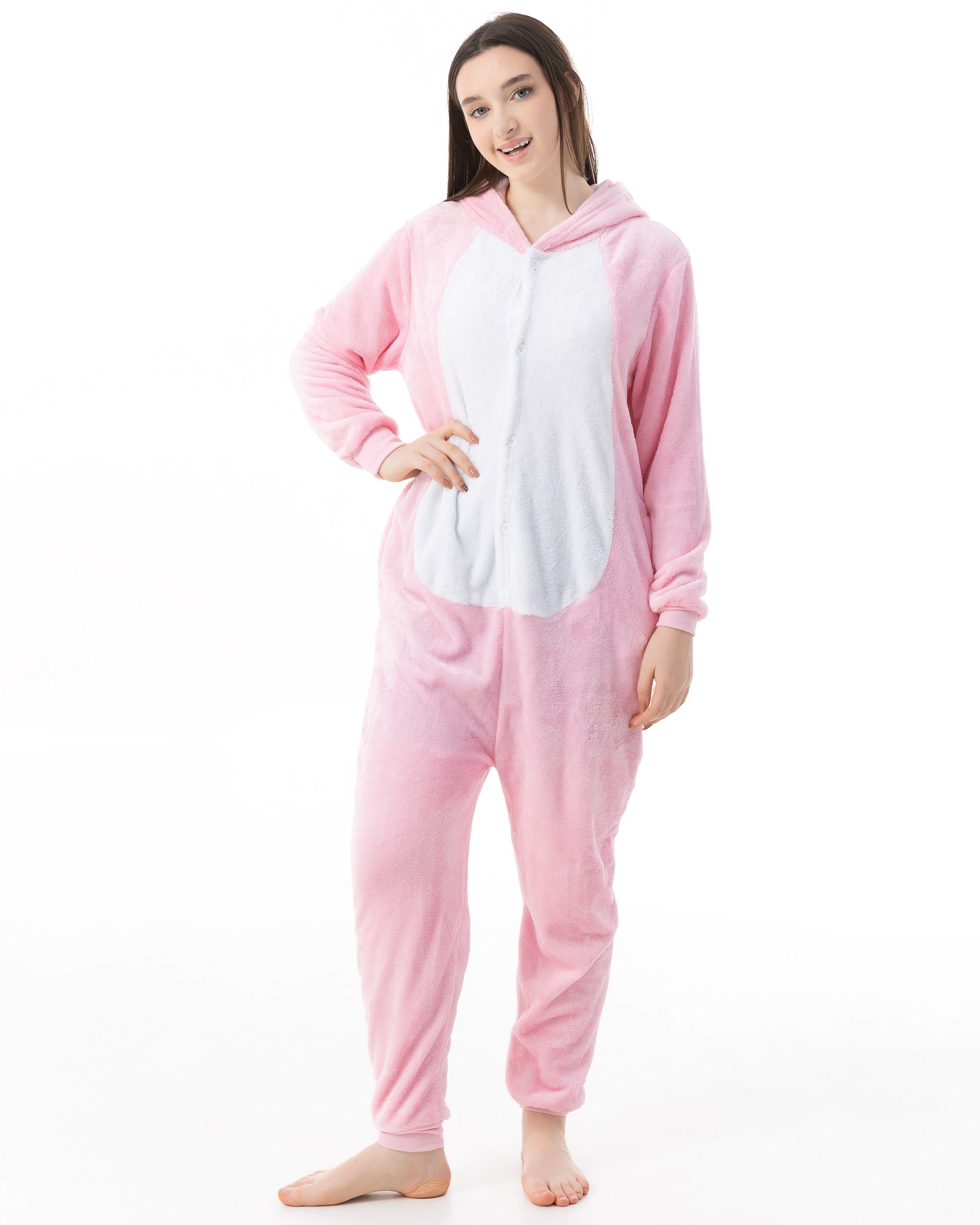 Katara Partyanzug Waldtiere Jumpsuit Kostüm Overall Erwachsene S-XL, Karneval - Kostüm, Kigurumi - Hase rosa M (155-165cm)