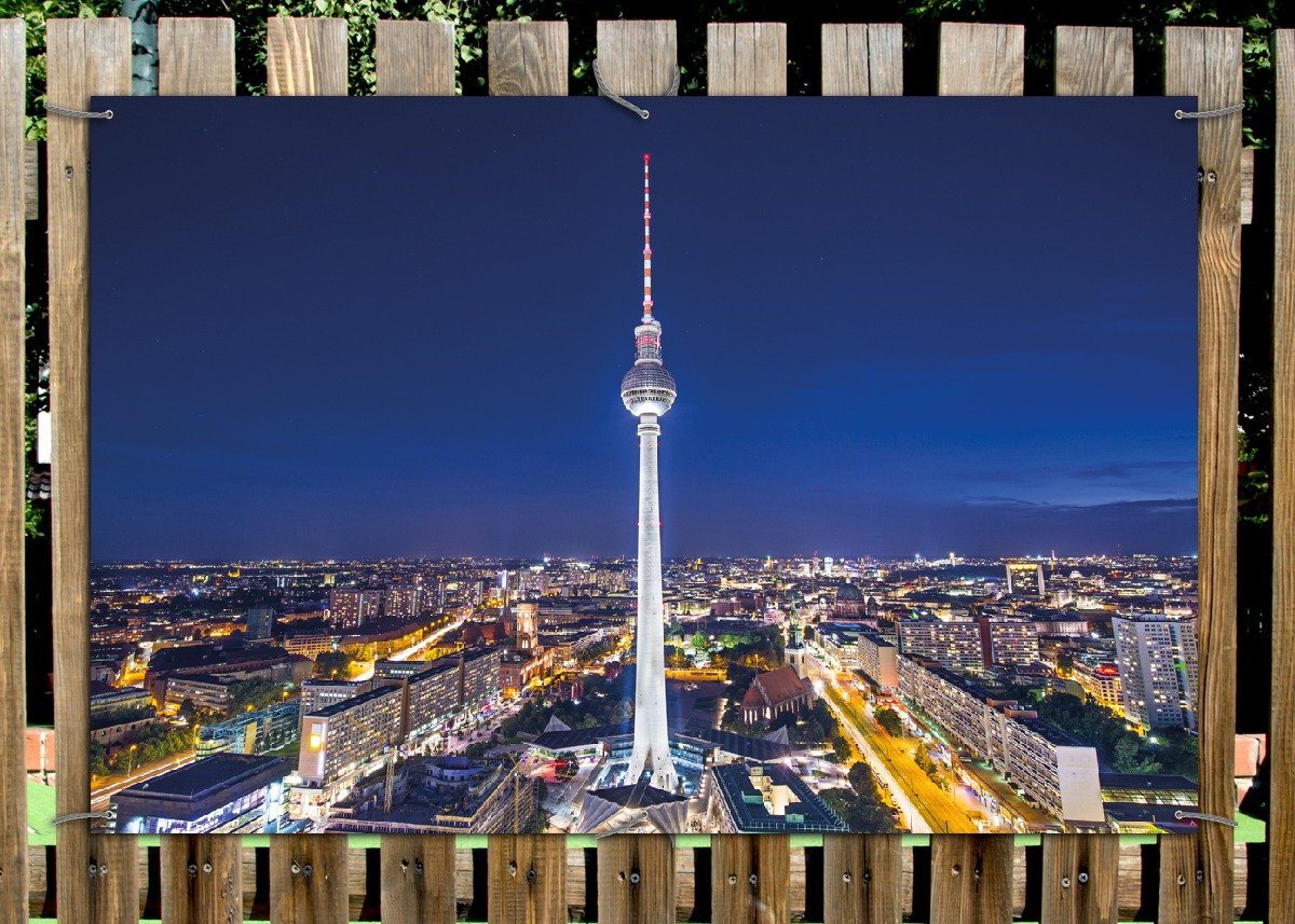 Thumbnail - Wallario Sichtschutzzaunmatten Fernsehturm Berlin bei Nacht