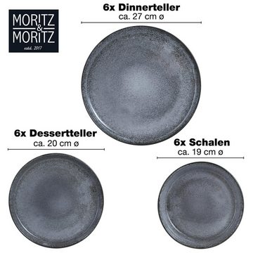 Moritz & Moritz Tafelservice Moritz & Moritz 18tlg Tafel Service Anthrazit Geschirr Set Digital (18-tlg), 6 Personen, Kombigeschirr für 6 Personen