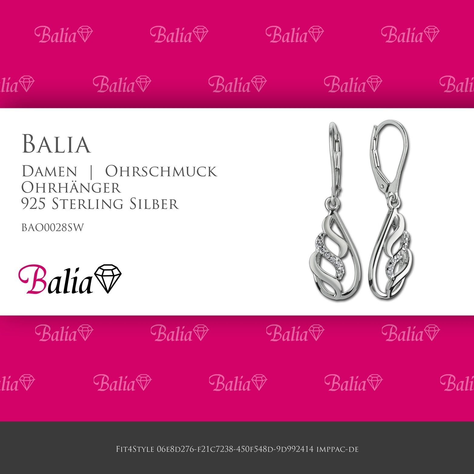 Damen Ohrhänger poliert Balia Balia Geflecht ca. (Ohrhänger), 3,3cm Silber, Ohrringe aus Paar Damen 925 Ohrhänger 925er Länge Sterling