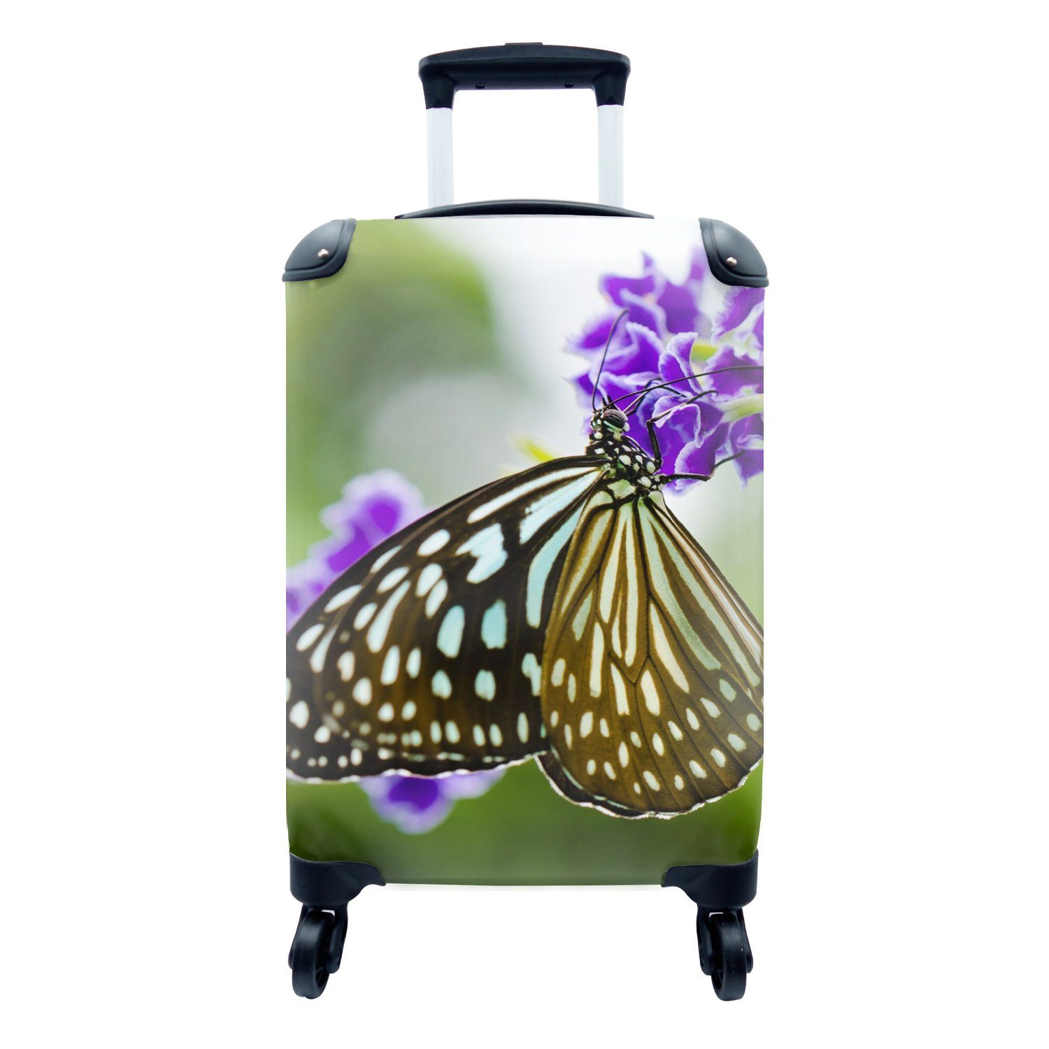 MuchoWow Handgepäckkoffer Lavendel - Schmetterling - Botanisch, 4 Rollen, Reisetasche mit rollen, Handgepäck für Ferien, Trolley, Reisekoffer