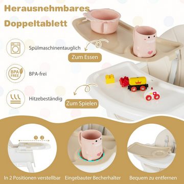 COSTWAY Hochstuhl, 6in1 Kindersitzgruppe, mit Sicherheitsgurt, abnehmbarem Tablett