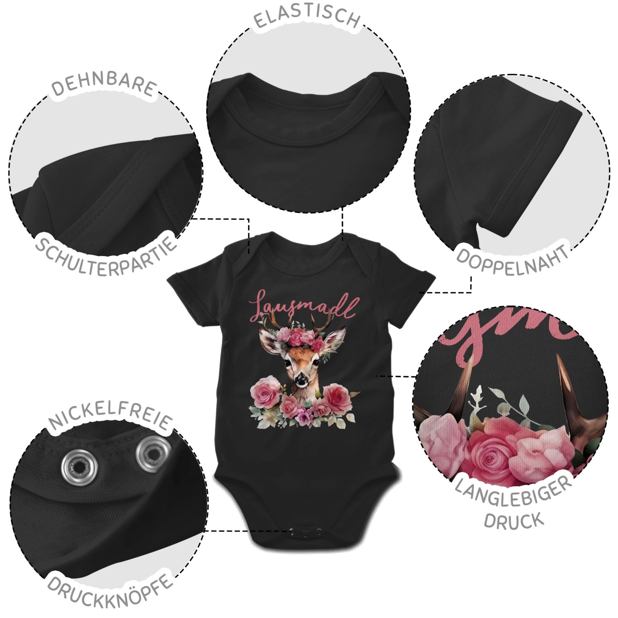 Freches Lousy 3 Reh für Oktoberfest Baby Mädchen G Shirtbody Lausemädchen Geweih Lausmadl Shirtracer Outfit Schwarz Lausmädchen Mode -