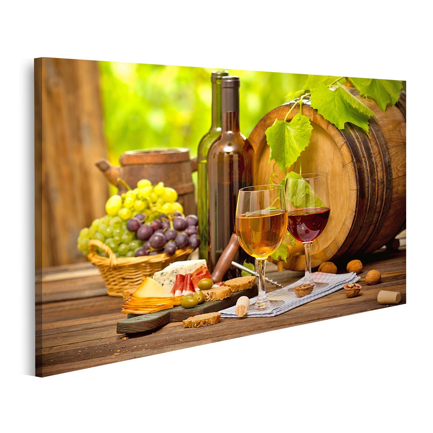 Leinwandbild Bild auf Leinwand Wein Käsetisch Wandbild Poster Kunstdruck Bilder
