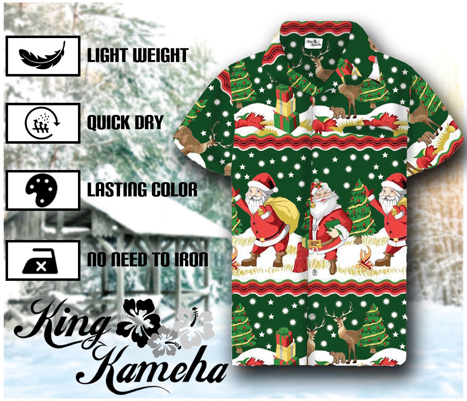 King Kameha Hawaiihemd Christmas Border Print Funky Hawaii-Hemd Kurzarm Front-Tasche Unisex
