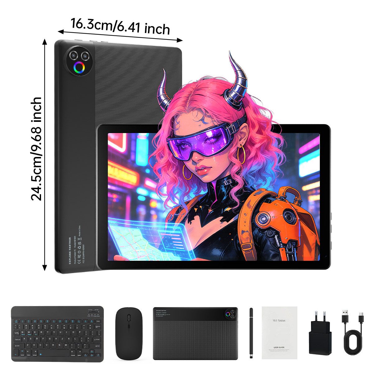 Happybe 10’’ HD Android 15, 20(3+17)GB RAM, 64GB, WiFi6 mit Tastatur und Stift Tablet (10", 64 GB, Android, WiFi6, Großbs Display Tablet mit Stift, Tastatur und Maus, Widevine L1)