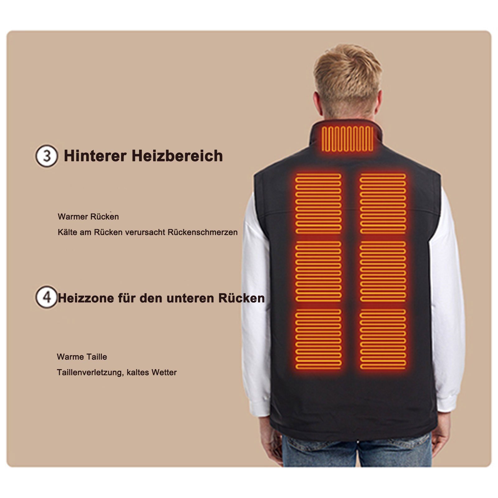 REDOM Funktionsweste Heizweste Hemd Beheizte USB Wärmestufe Grün & Größe Beheizbare Wärmeweste Heizzone, (Weste Heizjacke Winter verstellbar) einstellbare Beheizte 9 ist Weste, Weste 3