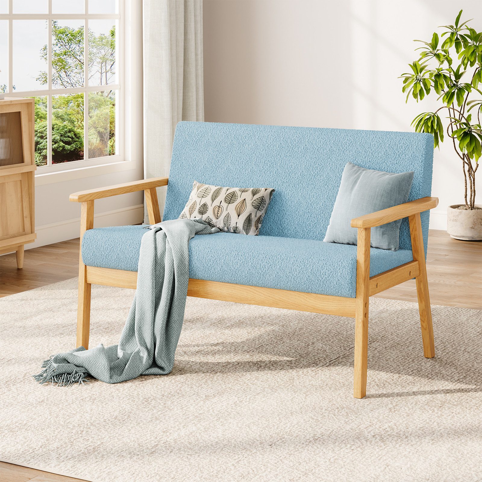 Dripex 2-Sitzer Stoffsofa Couch mit Holz Armlehnen Loungesofa, Teddysamt – Bild 2 von 5