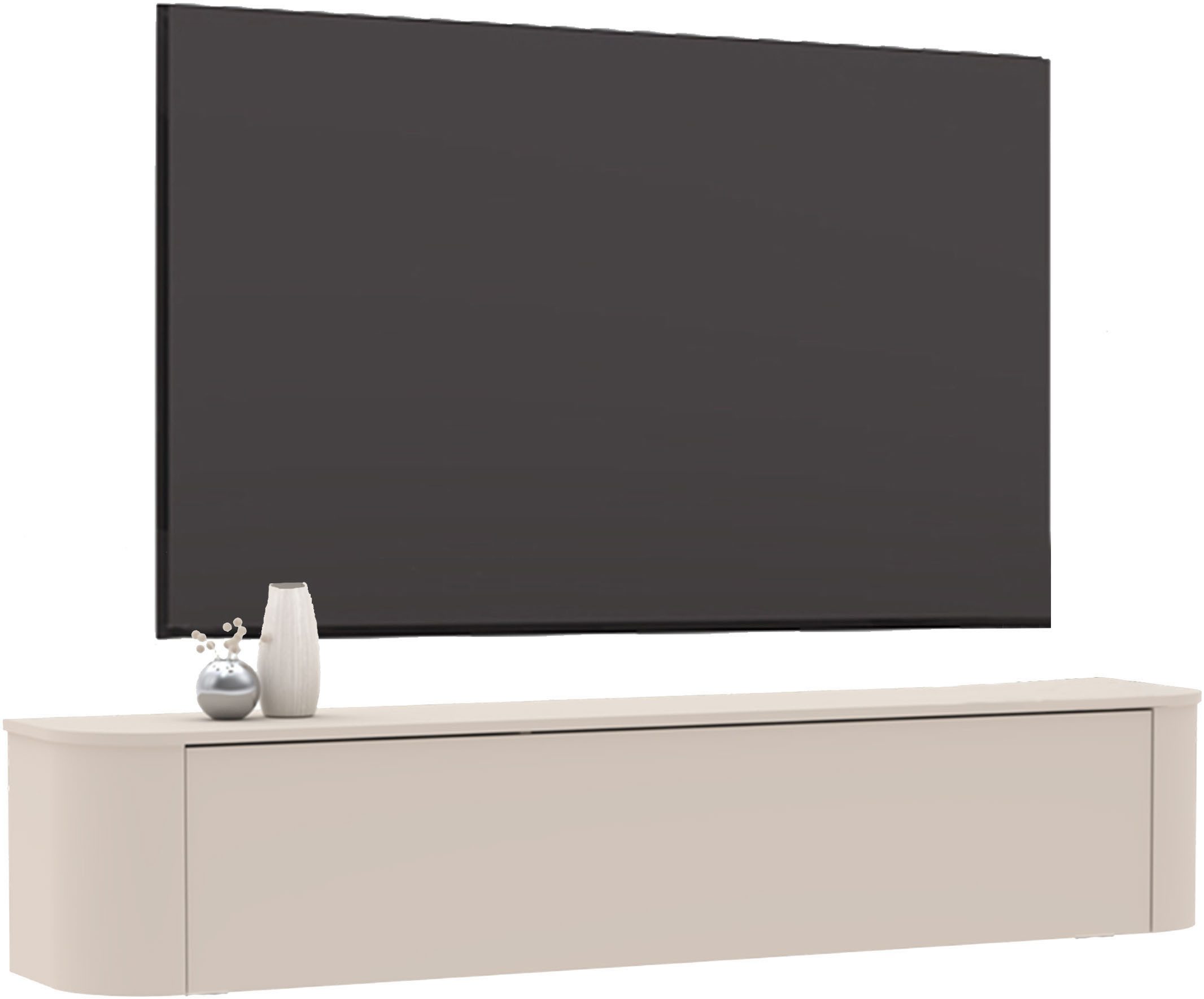 OTTO home Lowboard Lido, 181 cm breit, 1 Klappe, TV-Schrank, TV-Kommode, Medienboard, Formgebogenes MDF, Stirnseiten Rundung, Push-to-open, hängend/stehend