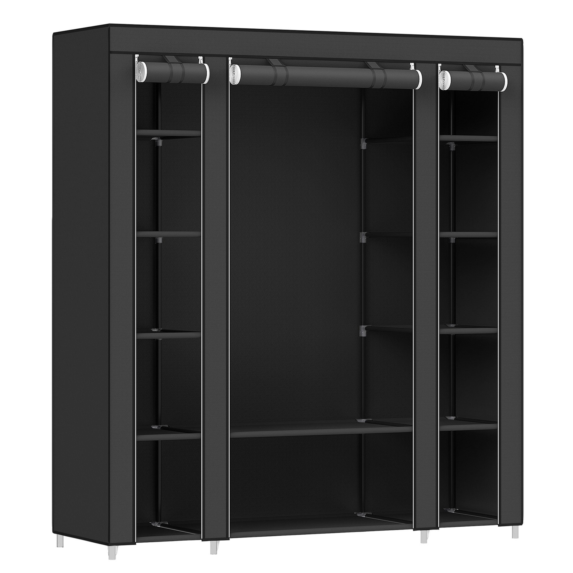 SONGMICS Kleiderschrank Stoffschrank, mit Überzug aus Vliesstoff,Faltschrank mit Kleiderstange 45 x 150 x 175 cm, 12 Ablagen, Metallrahmen, Schrank fürs Schlafz – Bild 2 von 5