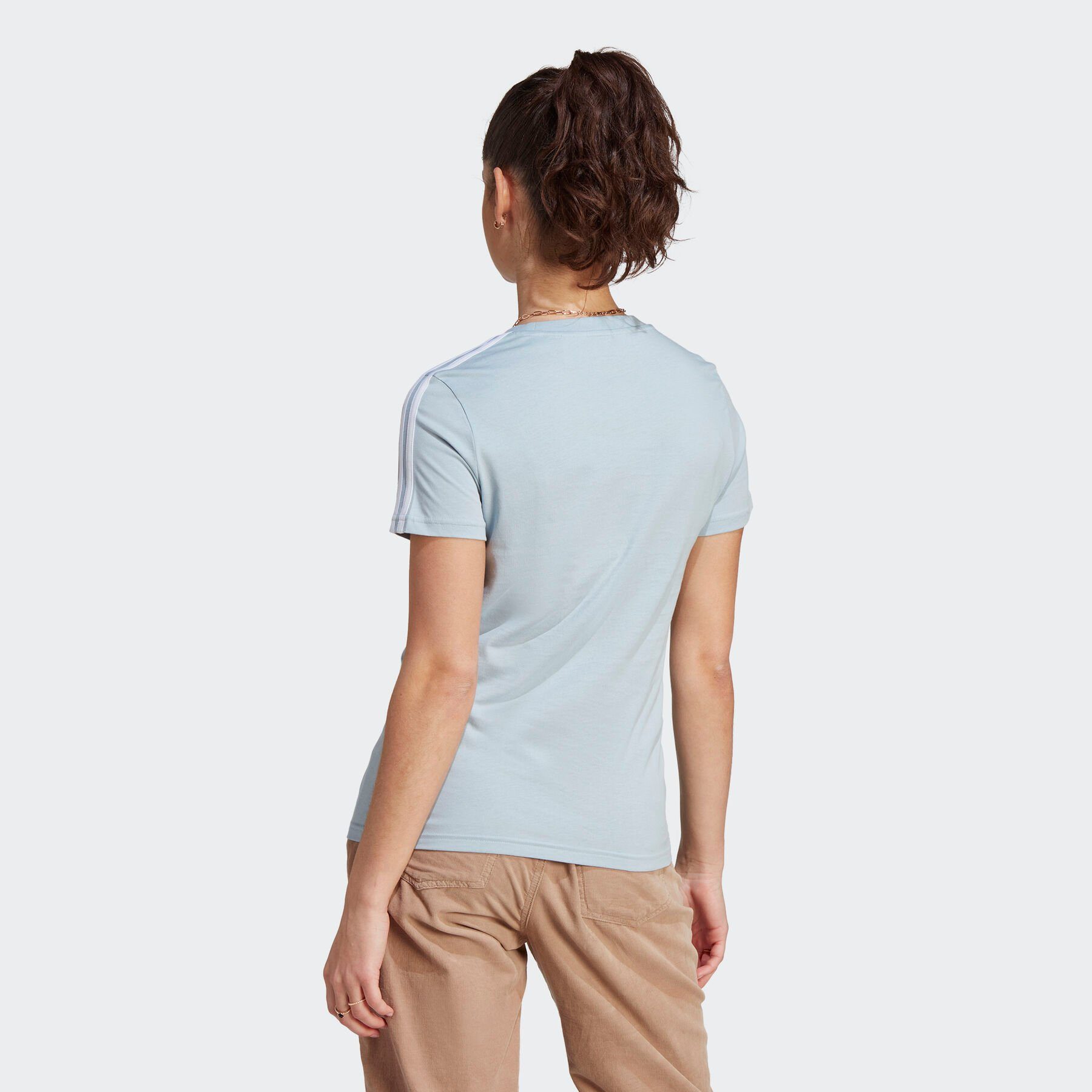 adidas Sportswear T-Shirt LOUNGEWEAR ESSENTIALS White SLIM 3-STREIFEN Blue / Wonder