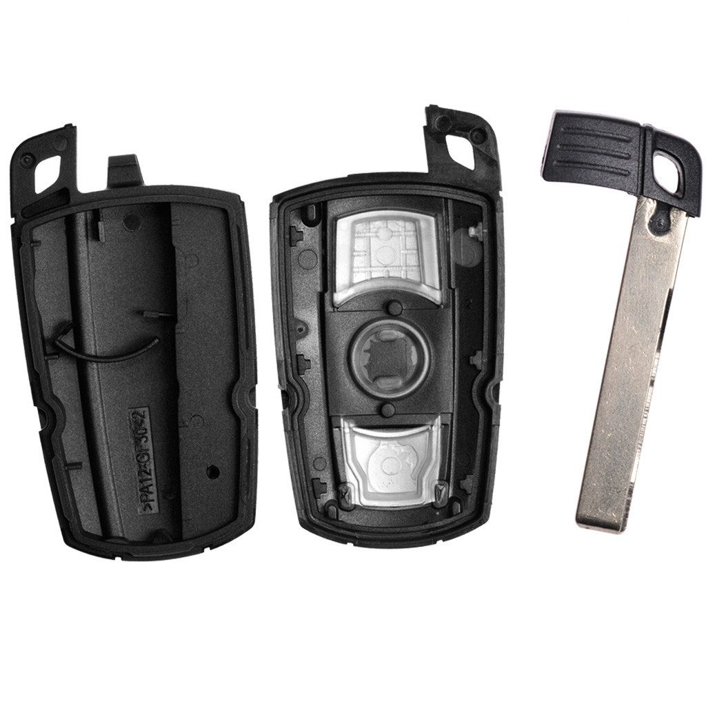 mt-key Auto Schlüssel Smartkey Gehäuse 3 Tasten + Notschlüssel + LIR2025 Knopfzelle, LIR2025 (3,6 V), für BMW E60 E90 E53 E87 E88 E81 E63 E61 E91 Funk Fernbedienung