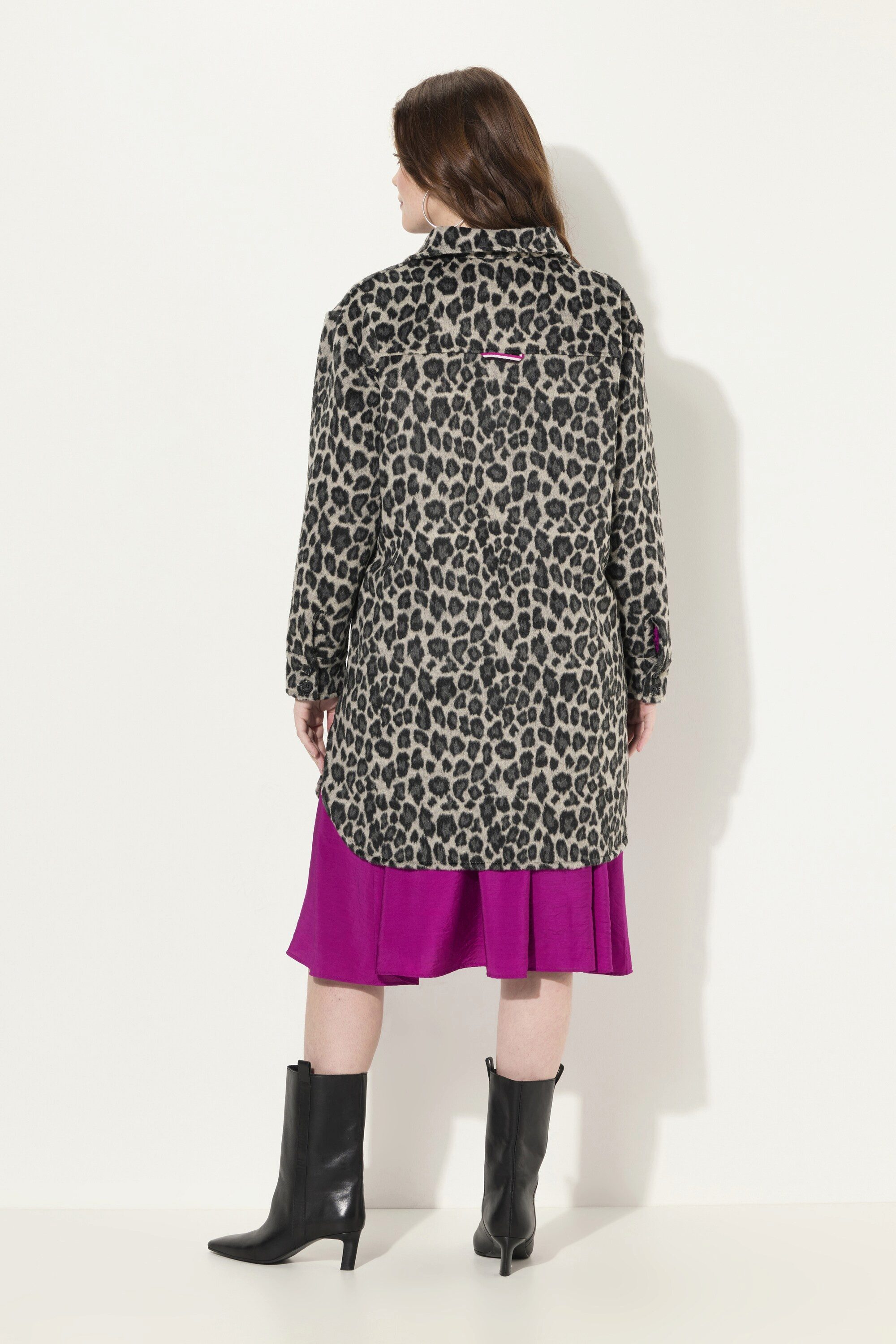 Ulla Popken Shirtjacke Hemdjacke Leomuster Hemdkragen Langarm