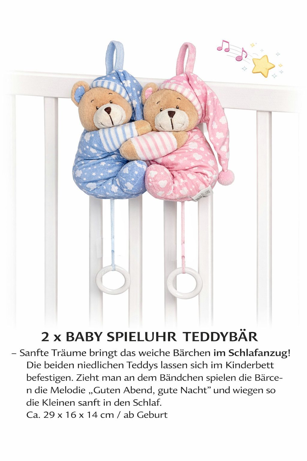 dubistda-WINDELTORTEN- Neugeborenen-Geschenkset Windeltorte Zwillinge Bärengeschwister (2 x Baby Musikspieluhr Bär) 50-teilig