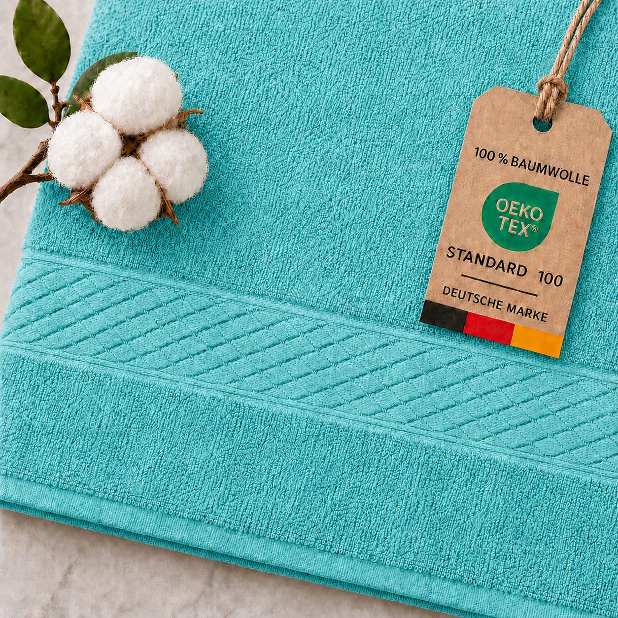 Komfortec Handtuch Set 4x Premium Badetuch Set - 70x140 cm, Frottee (4-St), 4x Handtuch-Set, 100% Baumwolle, mit Bordüre, Weich & Saugstark – Bild 2 von 5