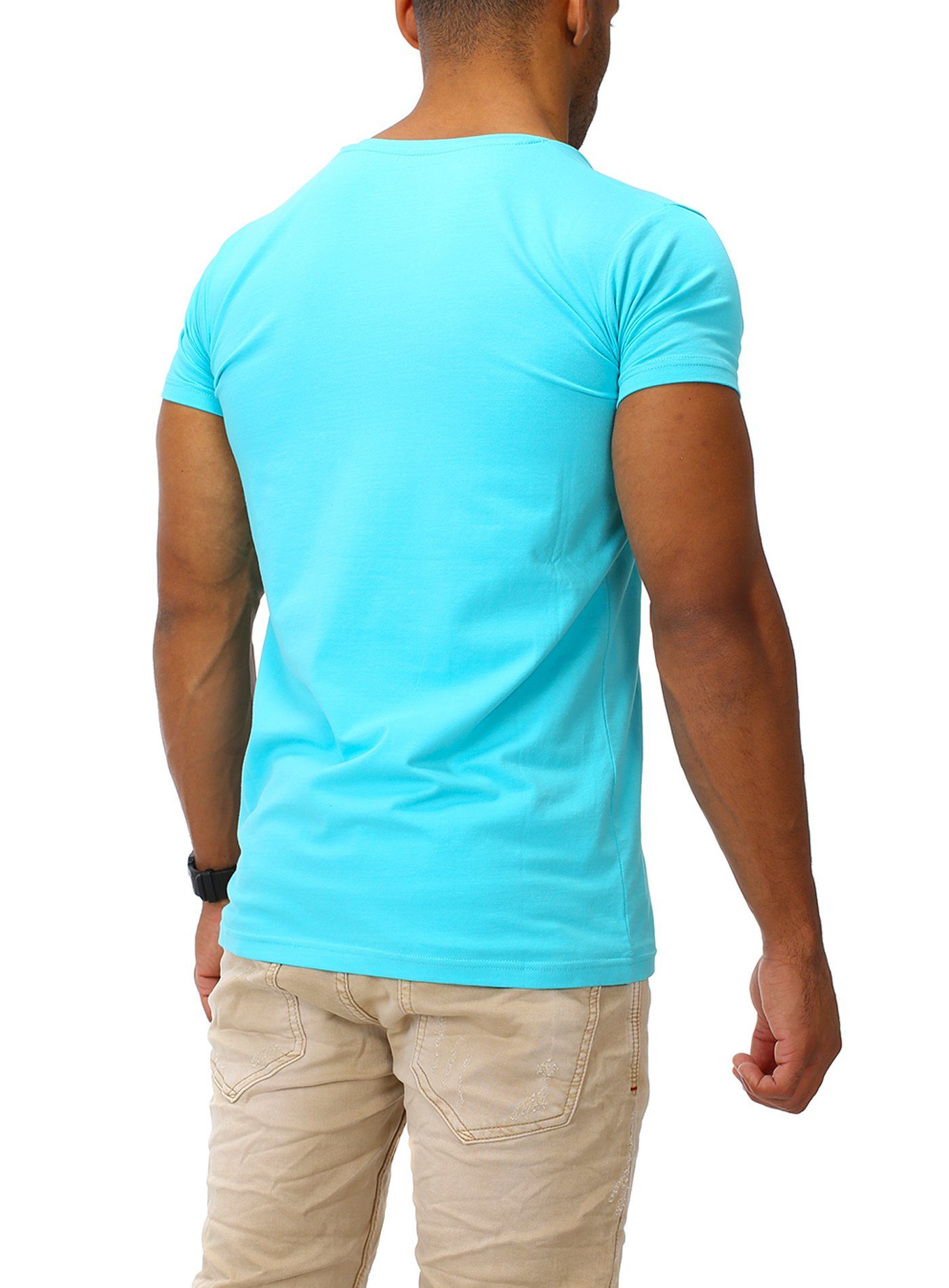 mit Joe T-Shirt Franks V-Ausschnitt turquoise tiefem