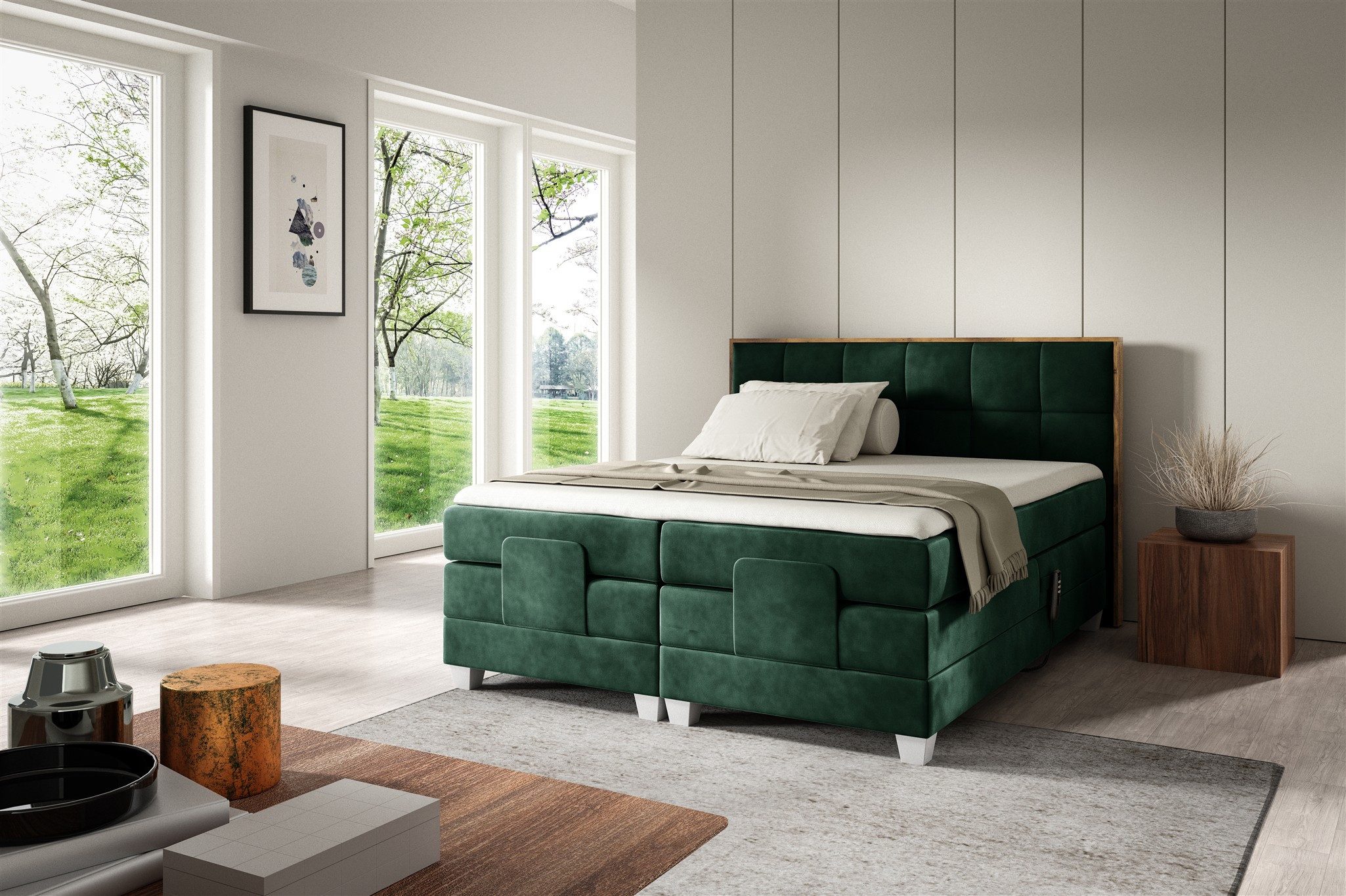 Fun Möbel Boxspringbett Schlafzimmerbett HENRY Elektrisch in Stoff Fresh (mit Bonell- und Taschenfederkernmatratze), Fuß- und Kopfteil elektrisch verstellbar