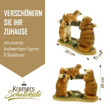 Kremers Schatzkiste Gartenfigur Erdmännchenfamilie mit Kind Figur Gartenfigur 28 cm Meercat Tierfigur