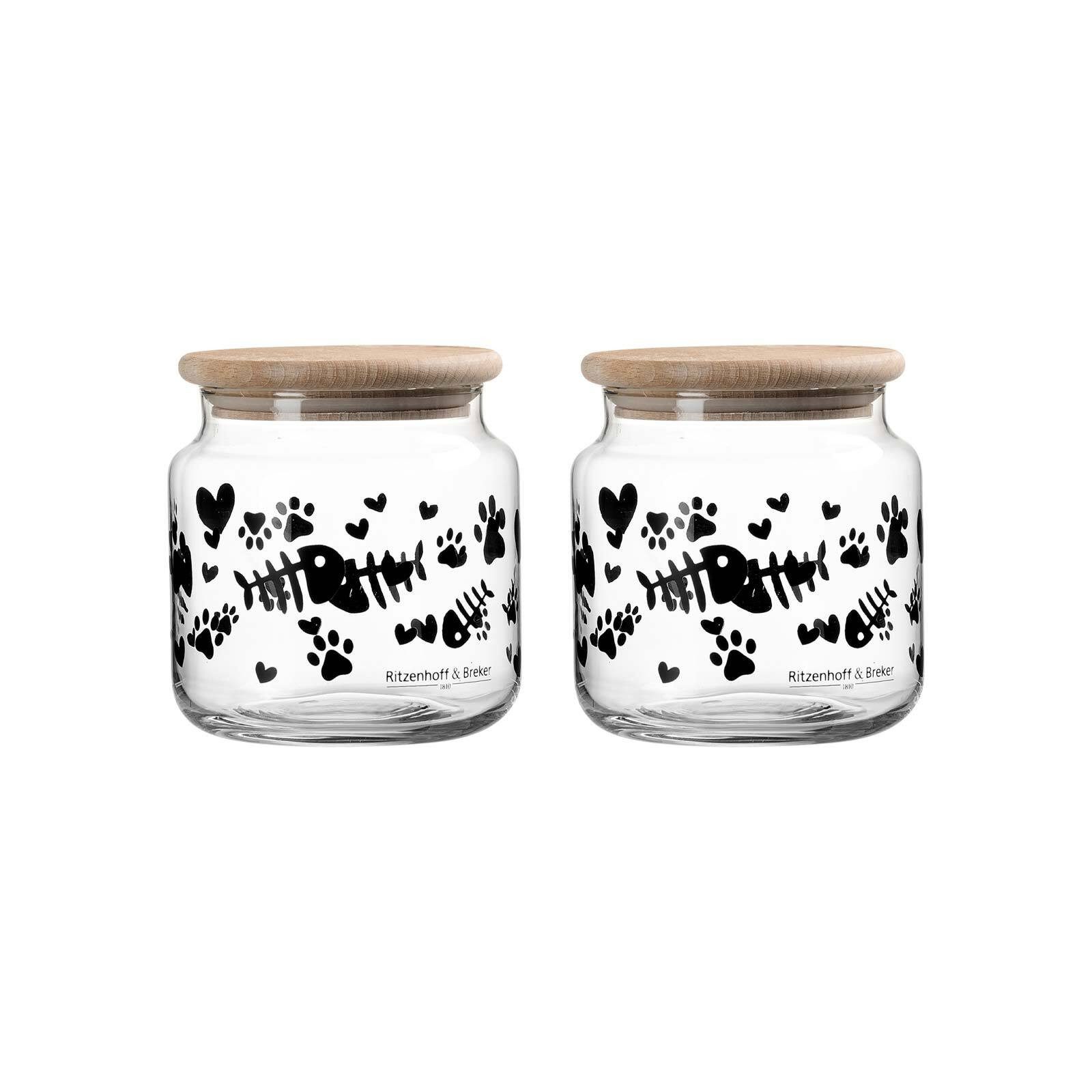 Ritzenhoff & Breker Vorratsdose Mika Cat Leckerli-Dosen mit Deckel ø 10 cm 2er Set, Glas, (2-tlg)