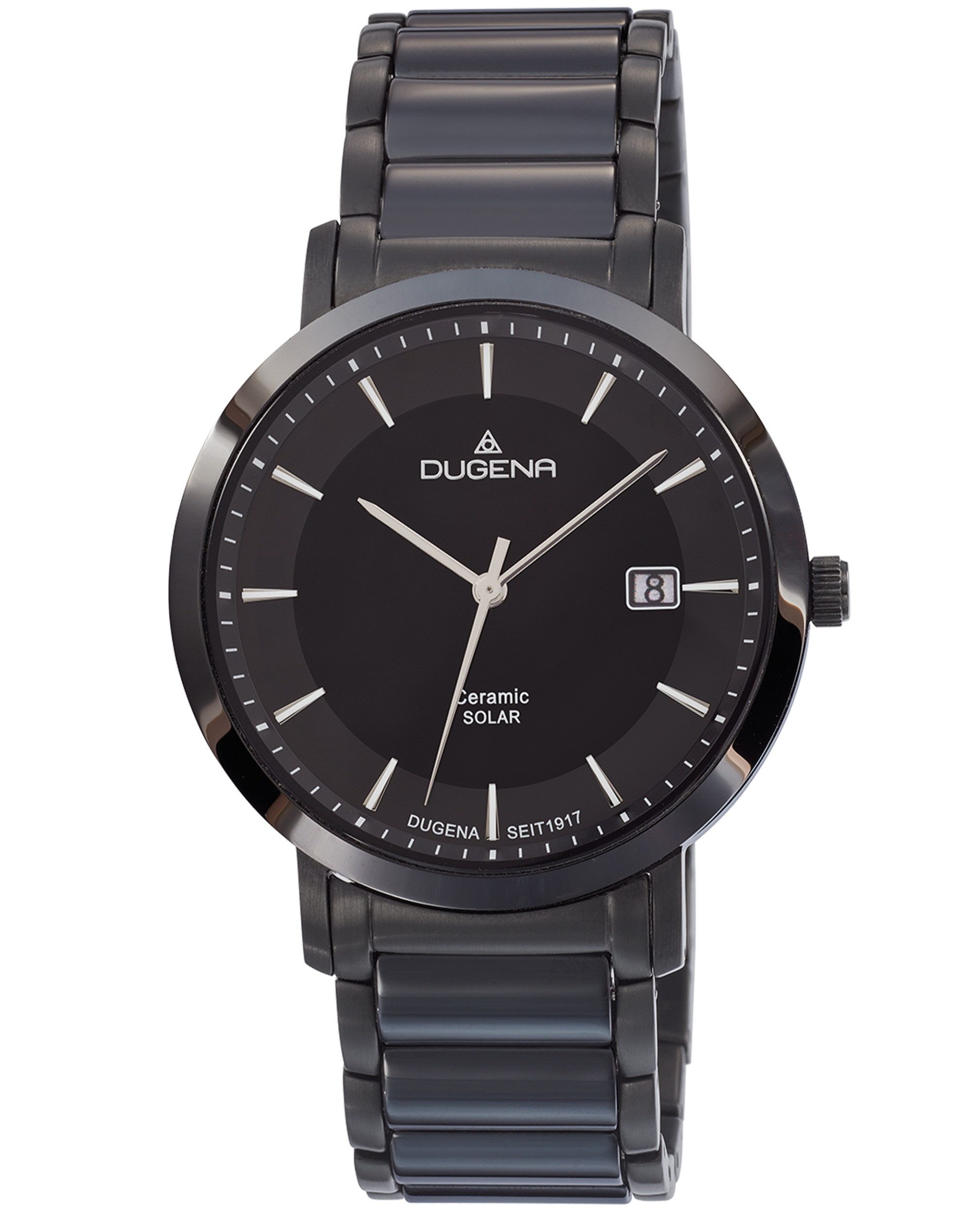 Dugena Keramikuhr Dugena Herren-Uhr Solar Schwarz Analog Quarz Keramik-Armband 4461006