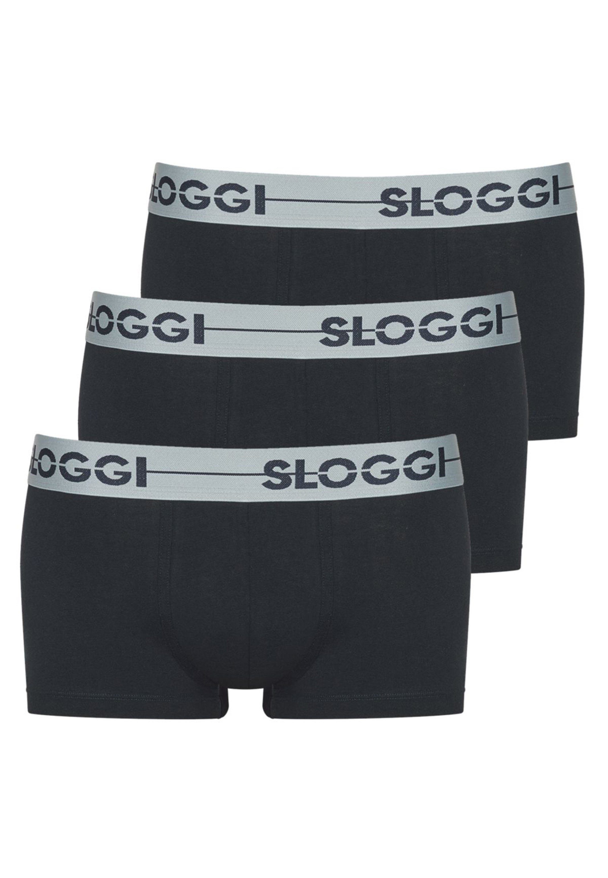 Sloggi Retro Boxer 3er Pack Go (Spar-Set, 3-St) Hipster - Baumwolle - Ohne Eingriff - Perfekter Sitz Schwarz | Boxershorts