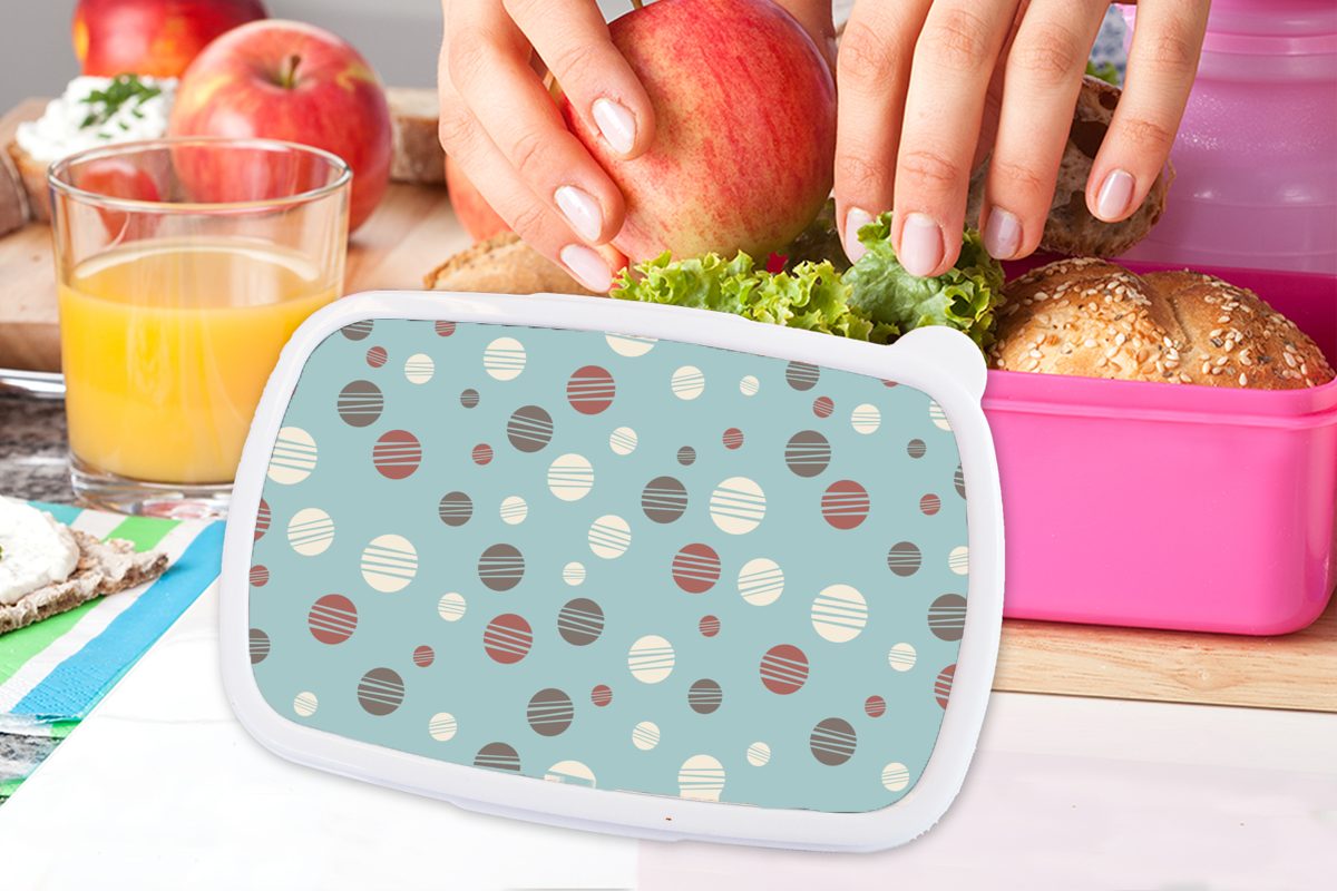 MuchoWow Lunchbox Polka dots - - Kunststoff, Brotbox Muster für Mädchen, Brotdose Snackbox, (2-tlg), Erwachsene, Pastell, Kunststoff rosa Kinder