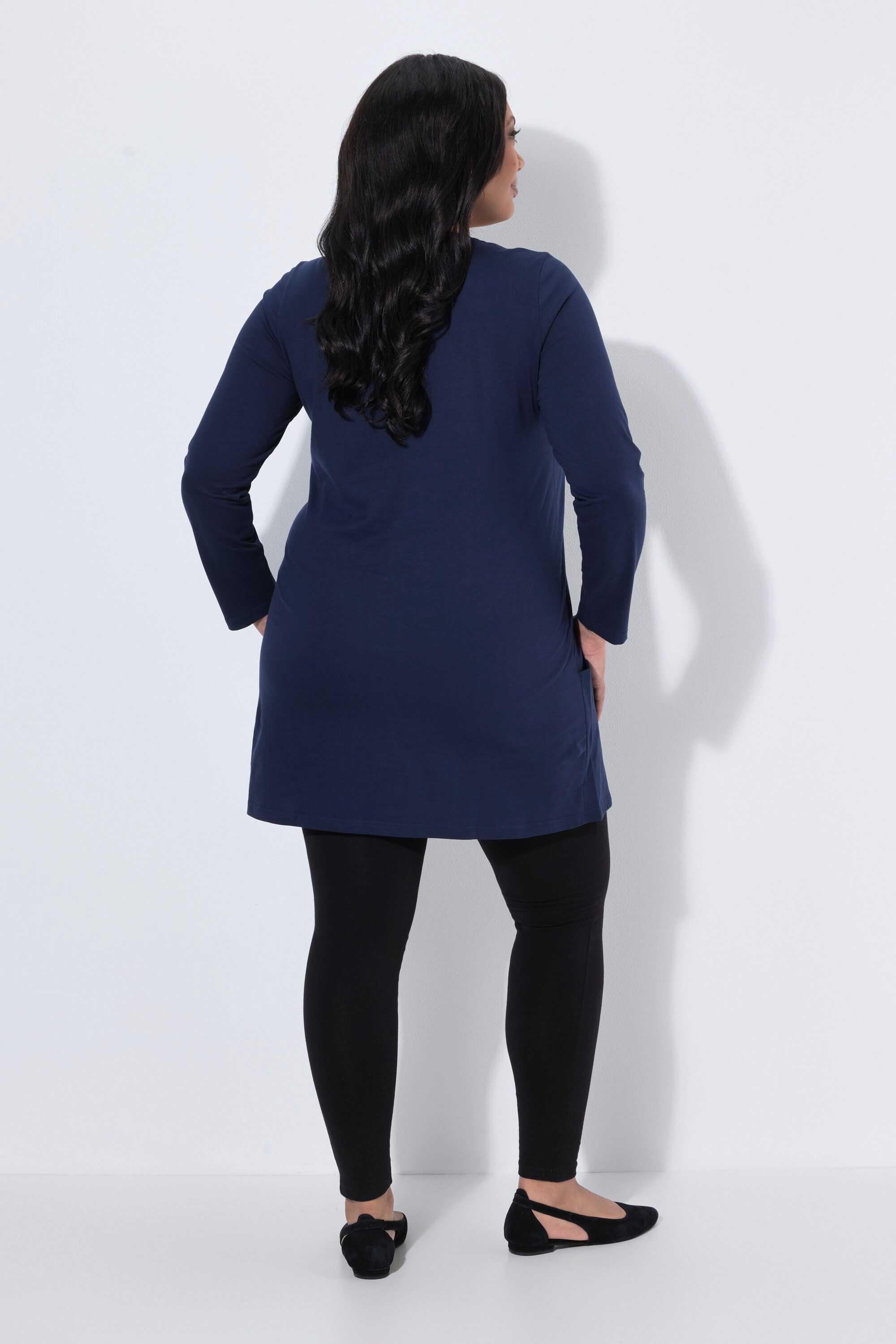 Ulla Popken Longshirt Longshirt Taschen A-Linie V-Ausschnitt Langarm – Bild 3 von 4