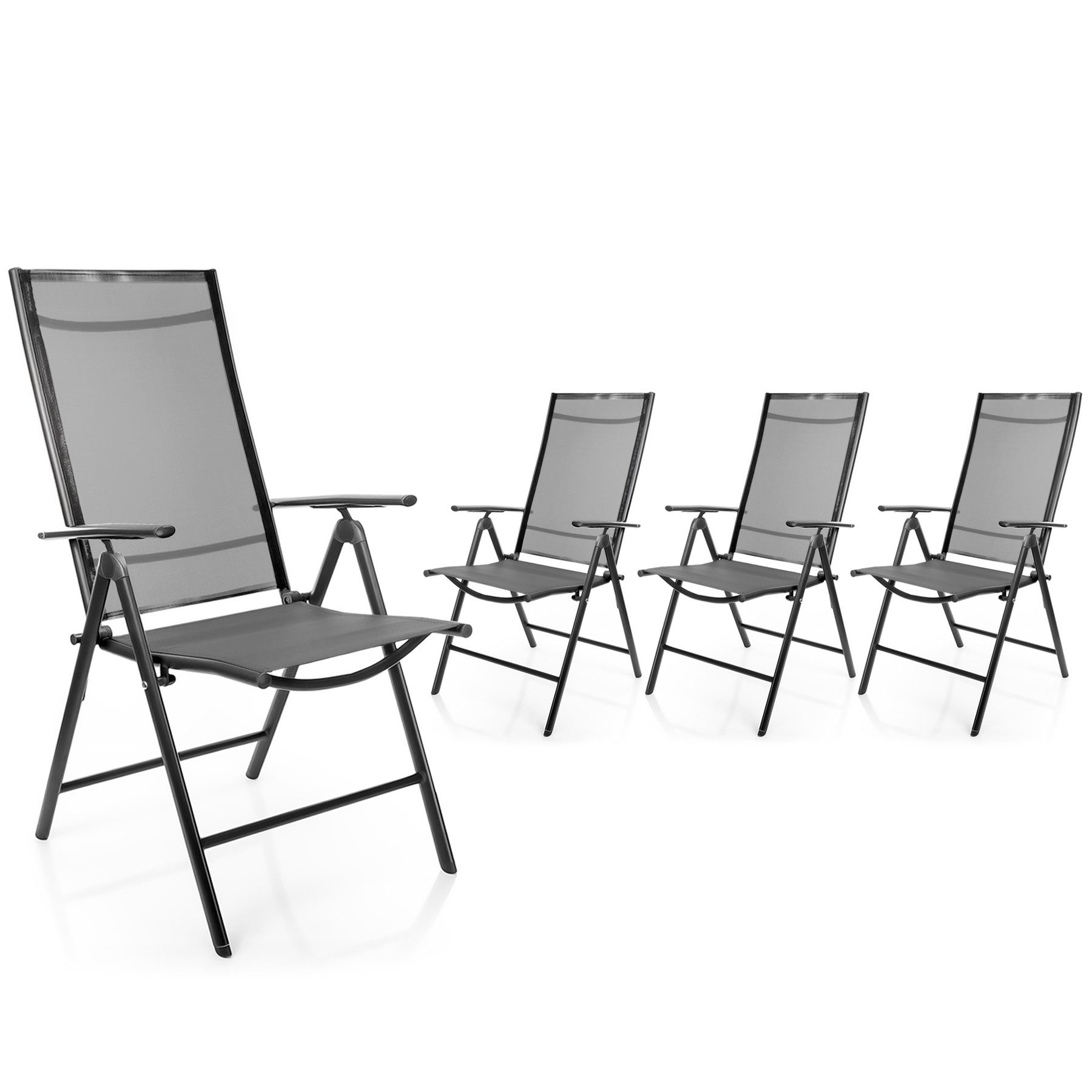 BigDean Gartenstuhl 4 Stück Balkonstühle dunkelgrau 120 kg belastbar 7-fach Verstellbar (Set, 4 St), Ergonomisches Design, Robustes Material, Atmungsaktives Gewebe