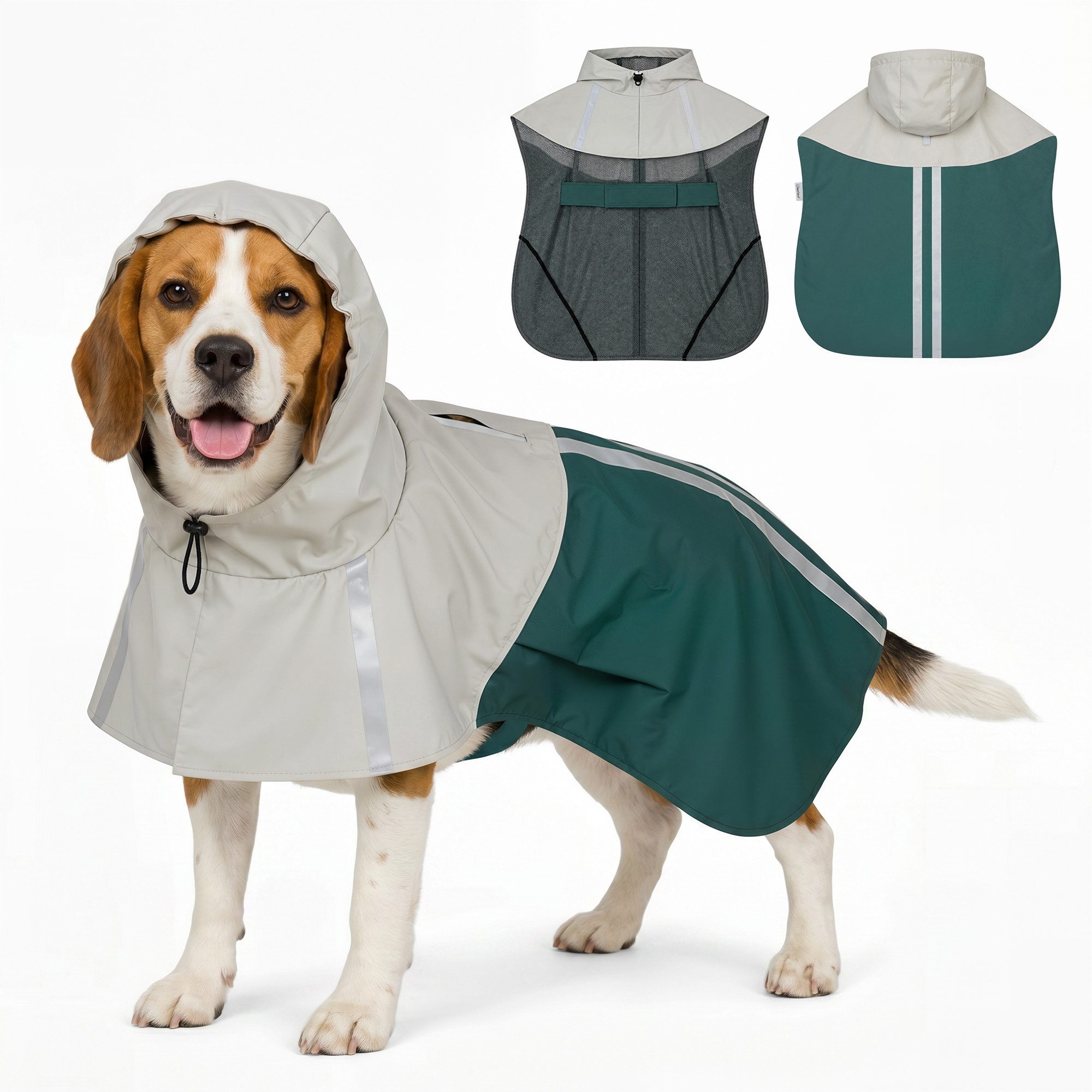 PawHut Hunderegenmantel Wasserdicht verstellbares Regenjacke mit reflektierenden Streifen, für mittelgroße Hunde 15–20 kg, Grün M