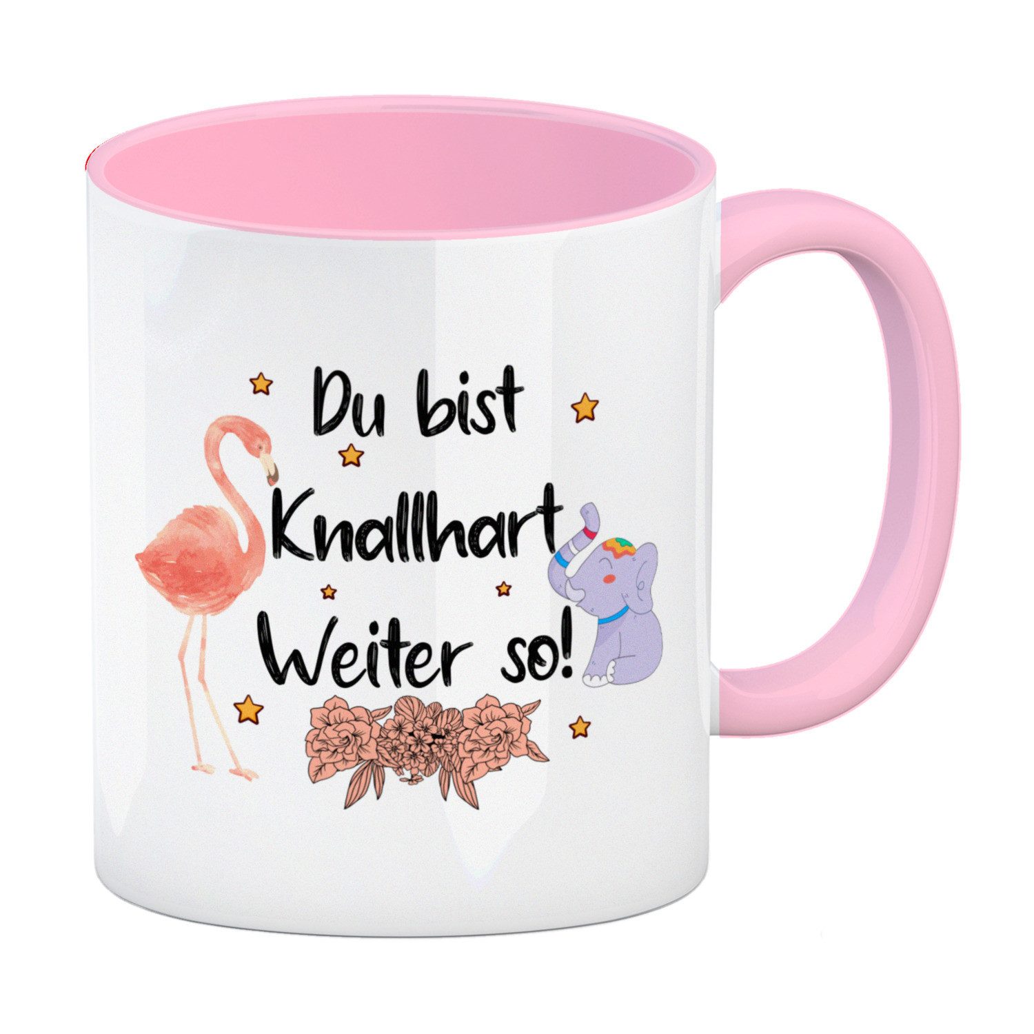 Tasse Flamingo und Elefant Motivation Kaffeebecher in rosa mit Spruch
