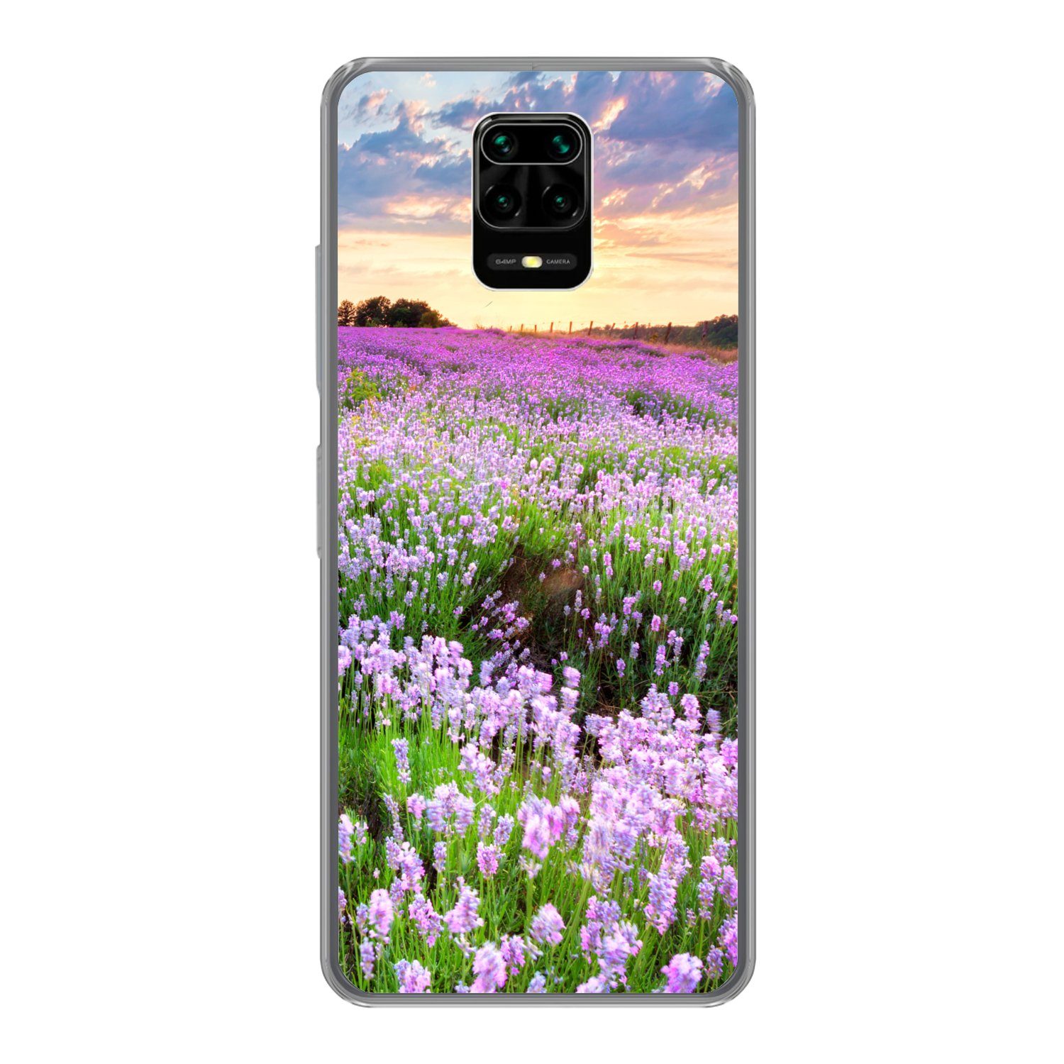 MuchoWow Handyhülle für Xiaomi Redmi Note 9 Pro Blumen - Lavendel - Lila - Himmel - Sonnen, Phone Case, Silikon, Schutzhülle Dünn